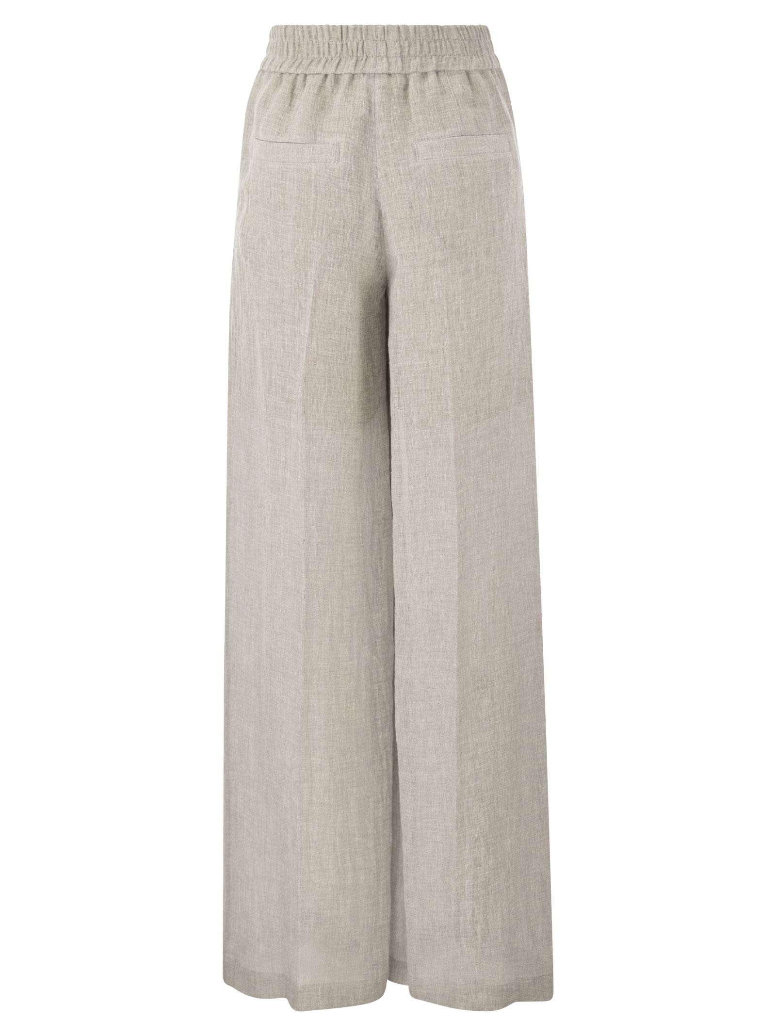 Shop Brunello Cucinelli Wide Trousers In Linen Blend In Grey