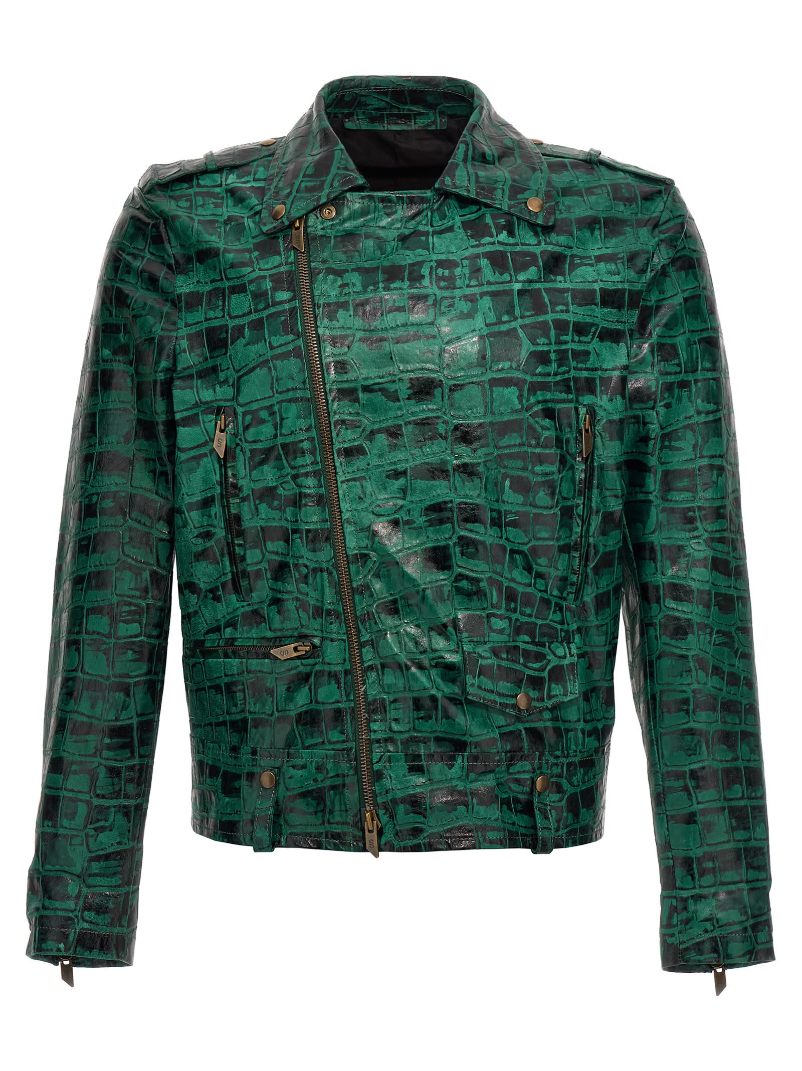 Shop Salvatore Santoro Croc Print Leather Jacket In Green