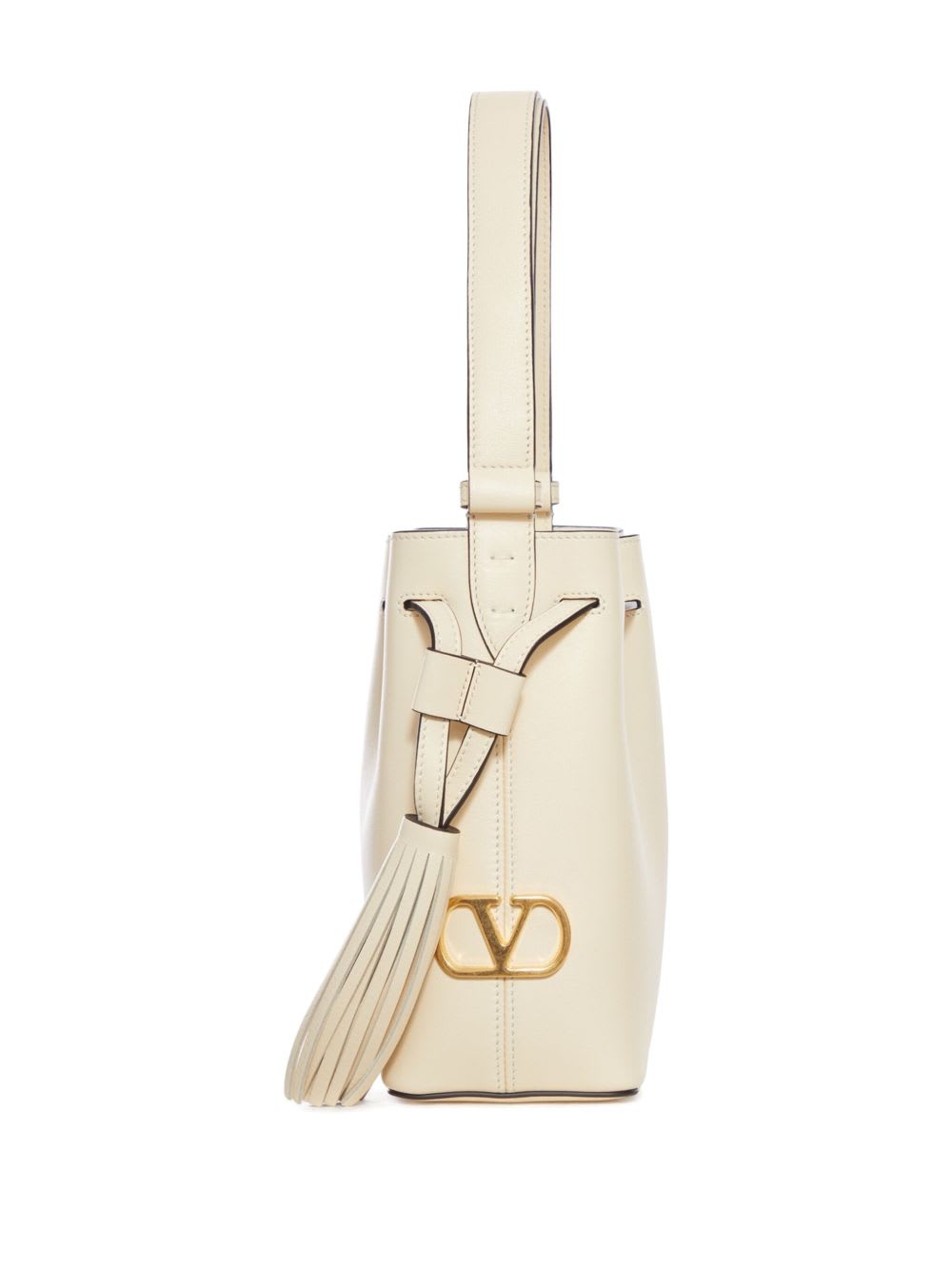 Valentino Cream V-logo Tassel Leather Bucket Bag In White