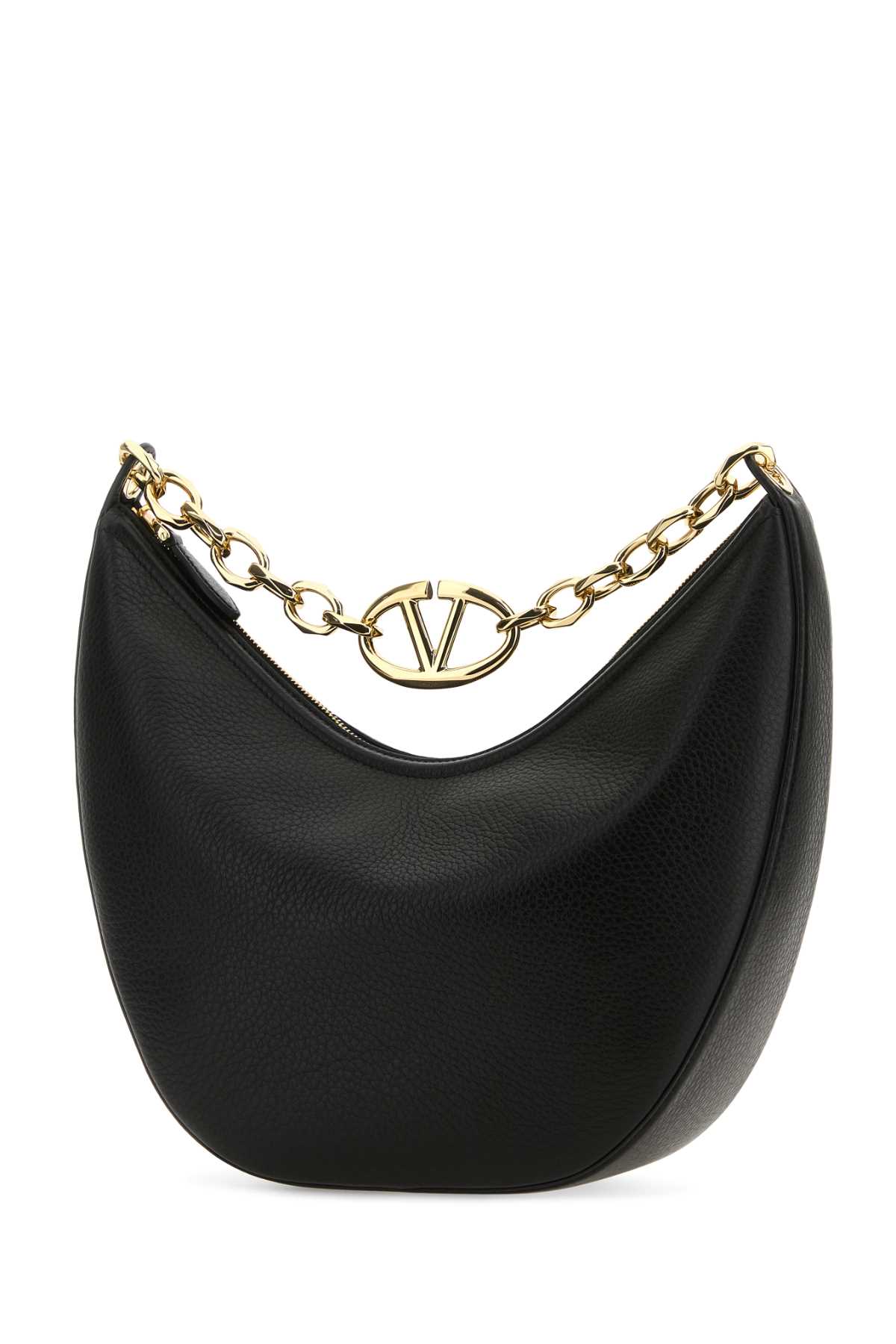 Shop Valentino Black Leather Medium Hobo Vlogo Moon Shoulder Bag In Nero