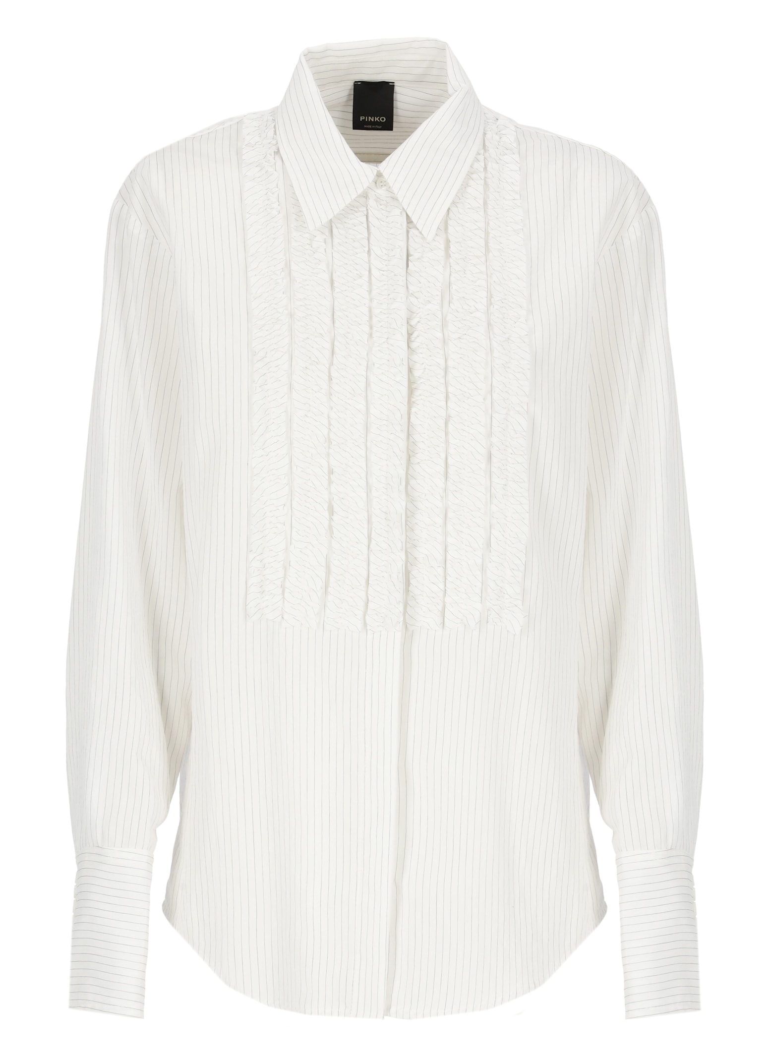 Shop Pinko Striped Shirt With Volant In White