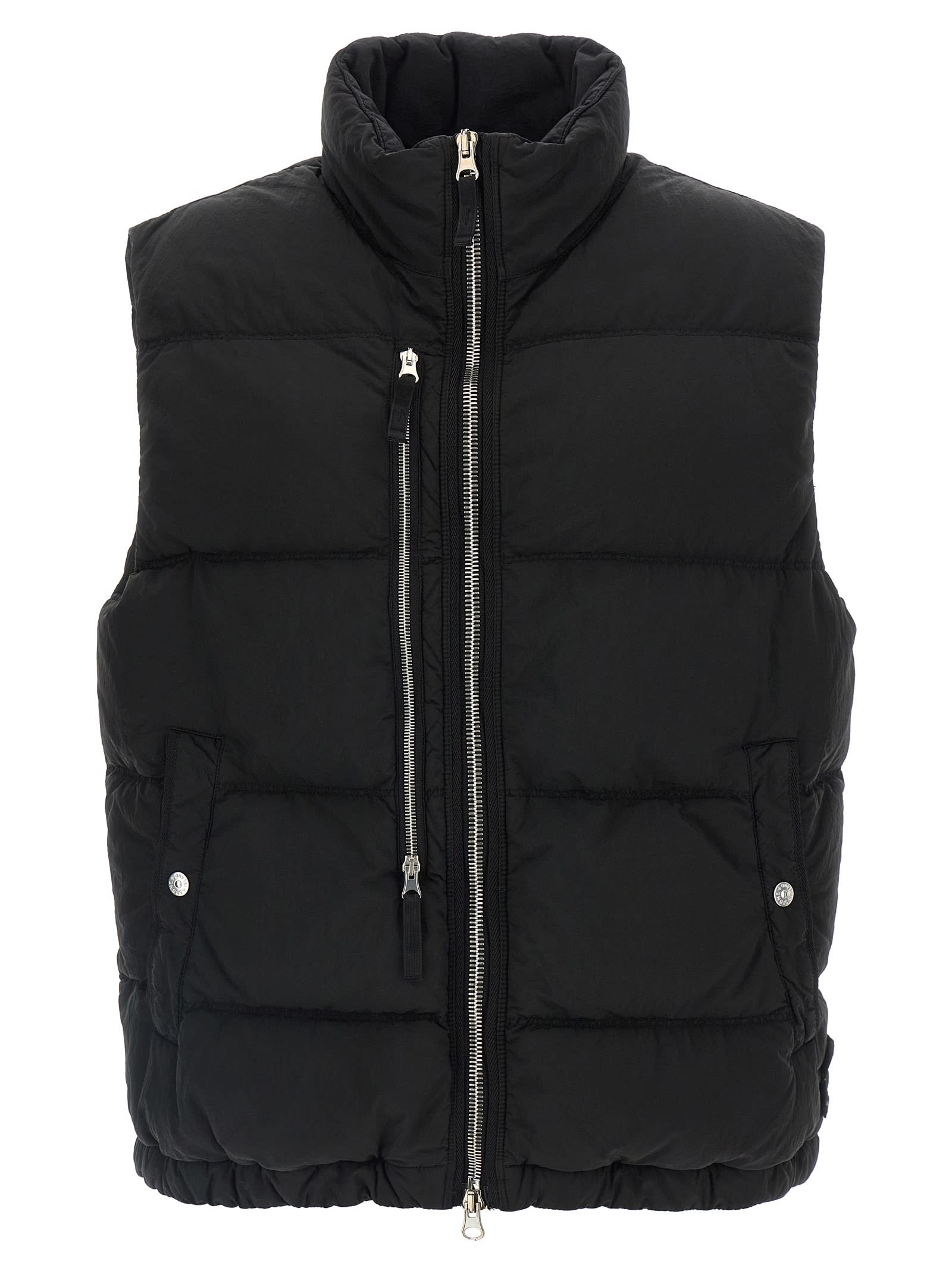 Stone Island Down Vest With Anti-drop And Dual Zip Pockets In Black