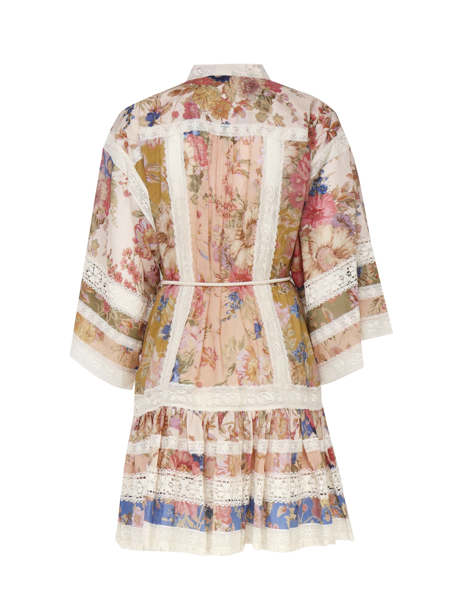 Shop Zimmermann August Minidress In Cotton With Lace Trim In Fantasia