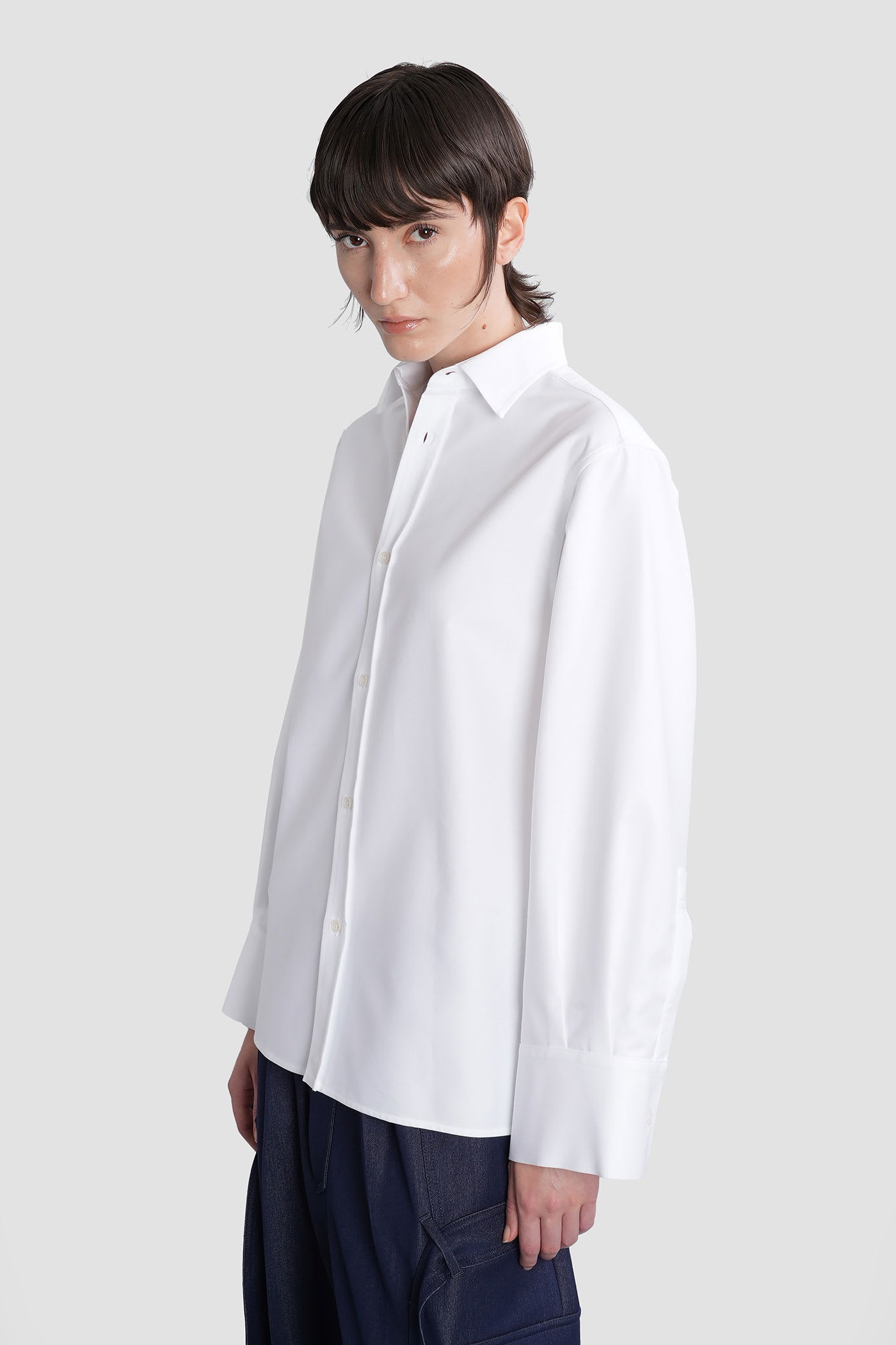 Darkpark Structured Collar Cotton Shirt With Long Sleeves And Side Slits In White