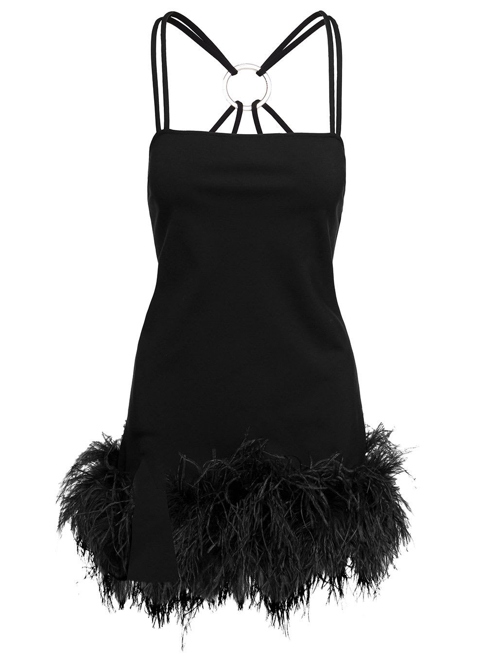 Shop Attico Fujiko Mini Black Dress With Ostrich Boa Feathers And Side Split Woman The