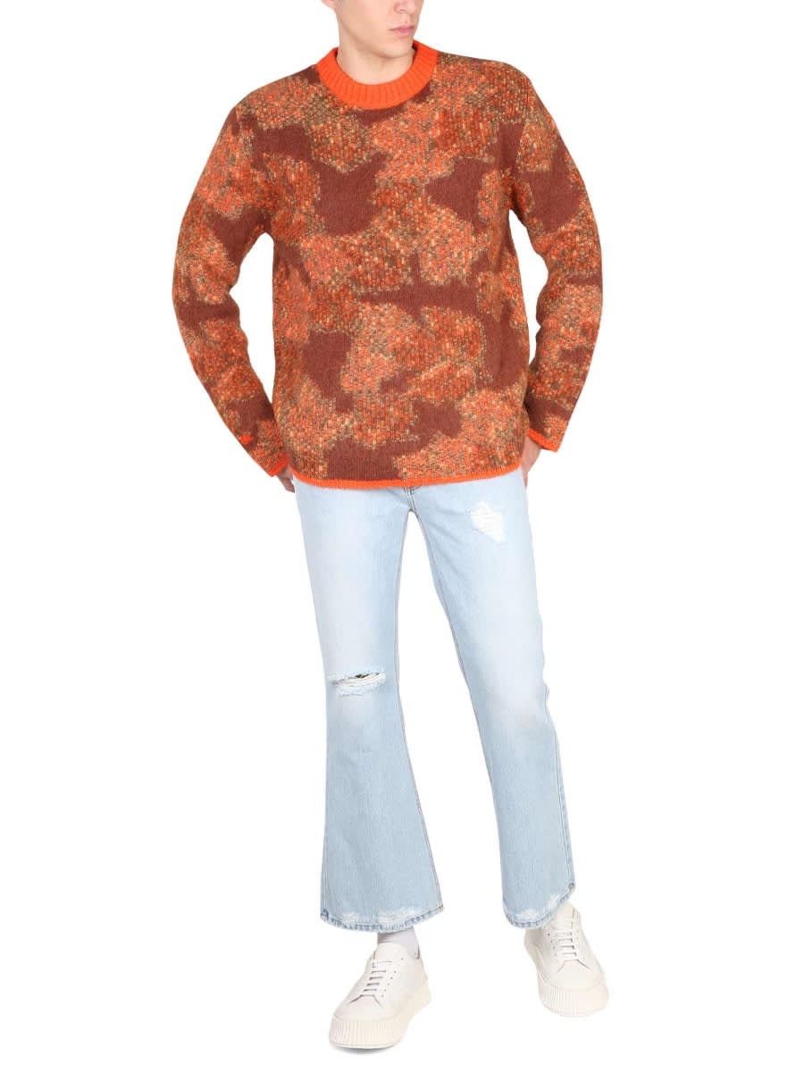 Erl Crew Neck Camouflage Pattern Sweater In Orange
