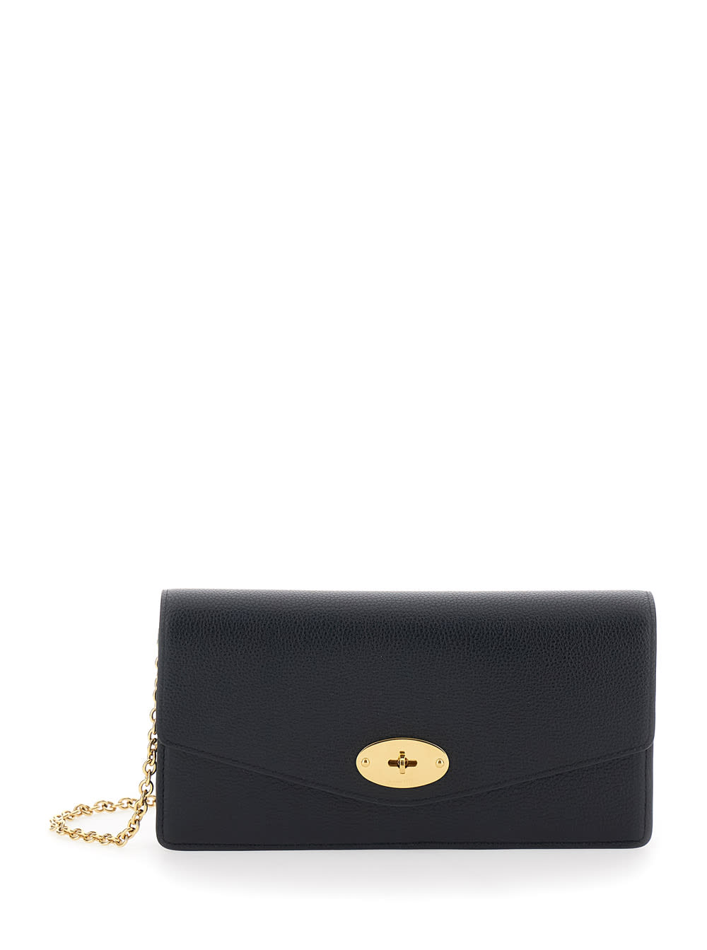 Mulberry Darley Black Clutch With Chain Shoulder Strap In Hammered Leather Woman