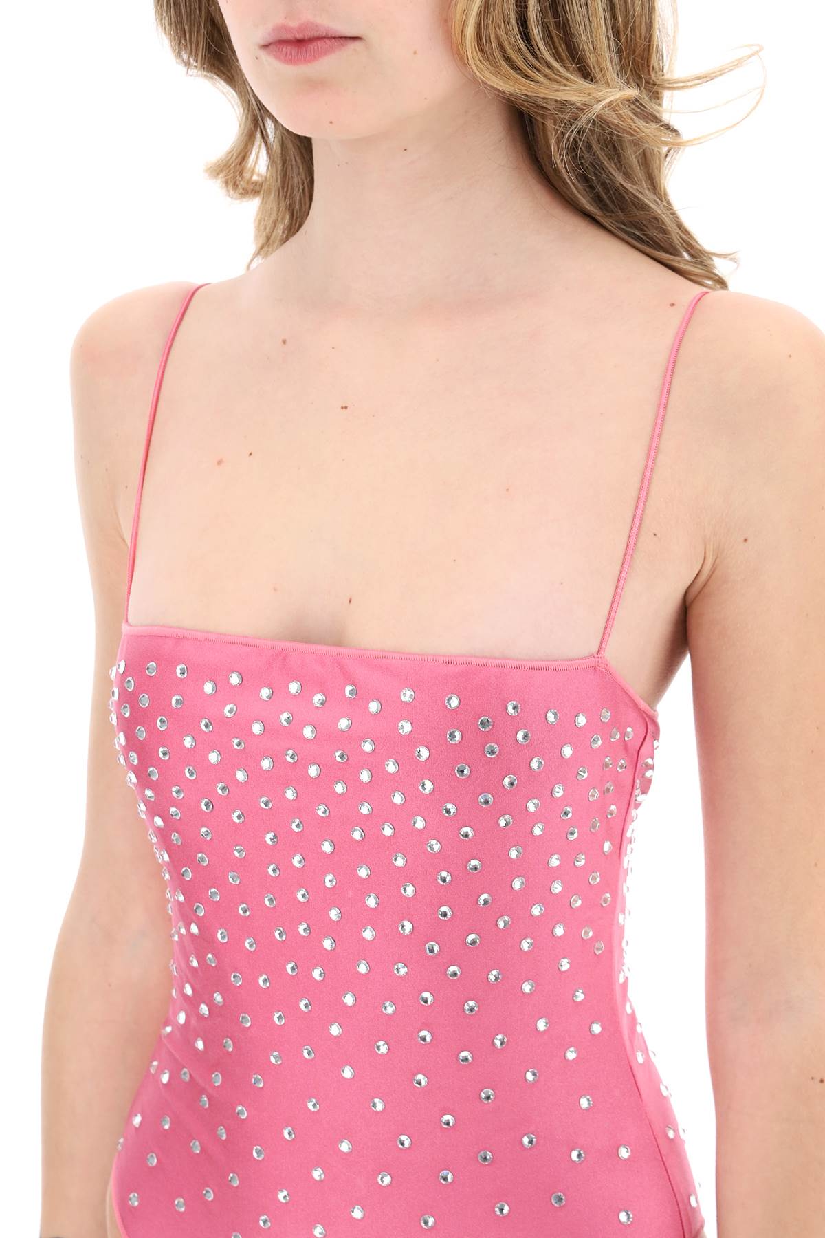 Shop Oseree One-piece Swimsuit With Crystals In Flamingo (fuchsia)