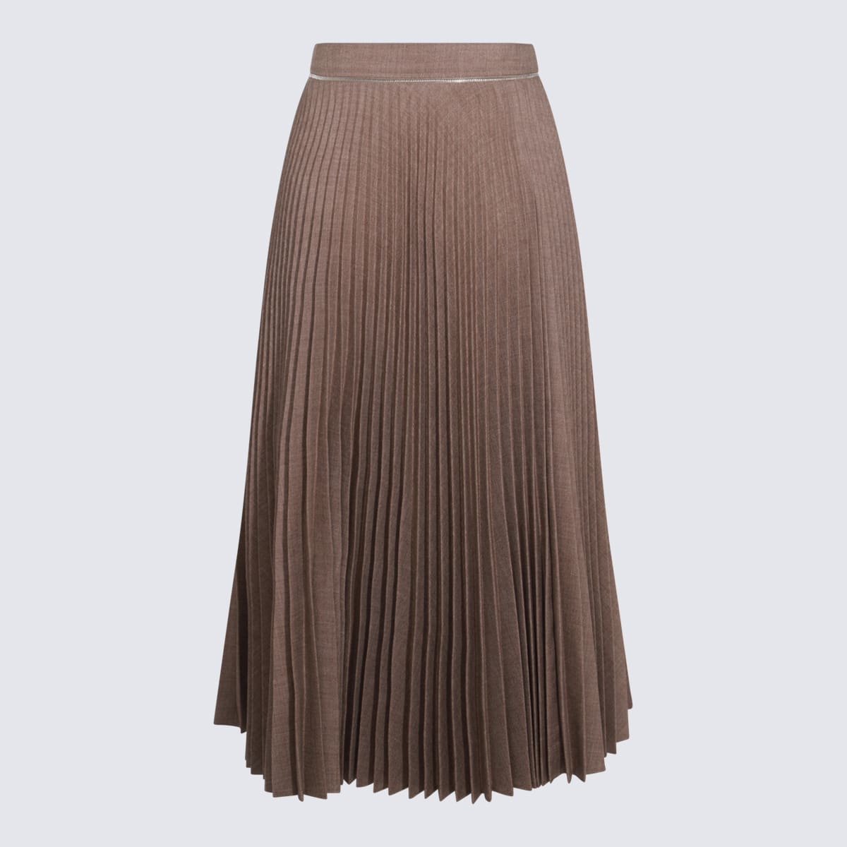 Shop Burberry Brown Midi Wool Skirt In Linden Melange