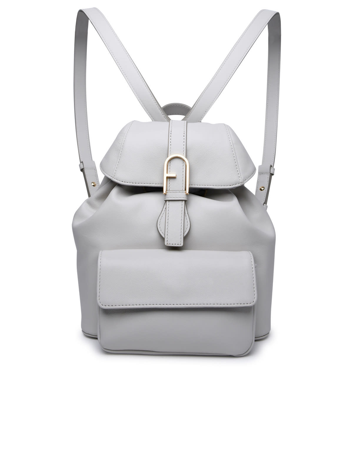 Shop Furla Flow Light Grey Leather Backpack In Yellow Cream