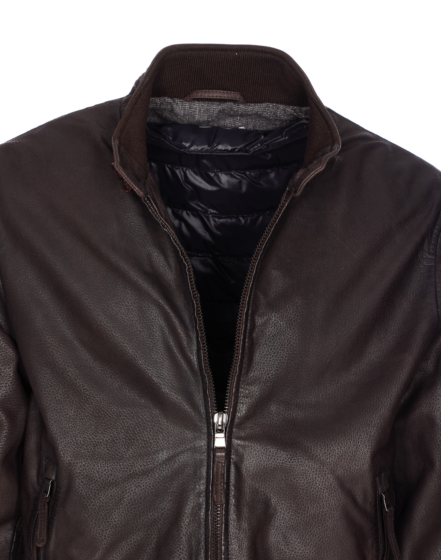 Sword 6.6.44 Cacao Leather Jacket Zip Closure In Brown
