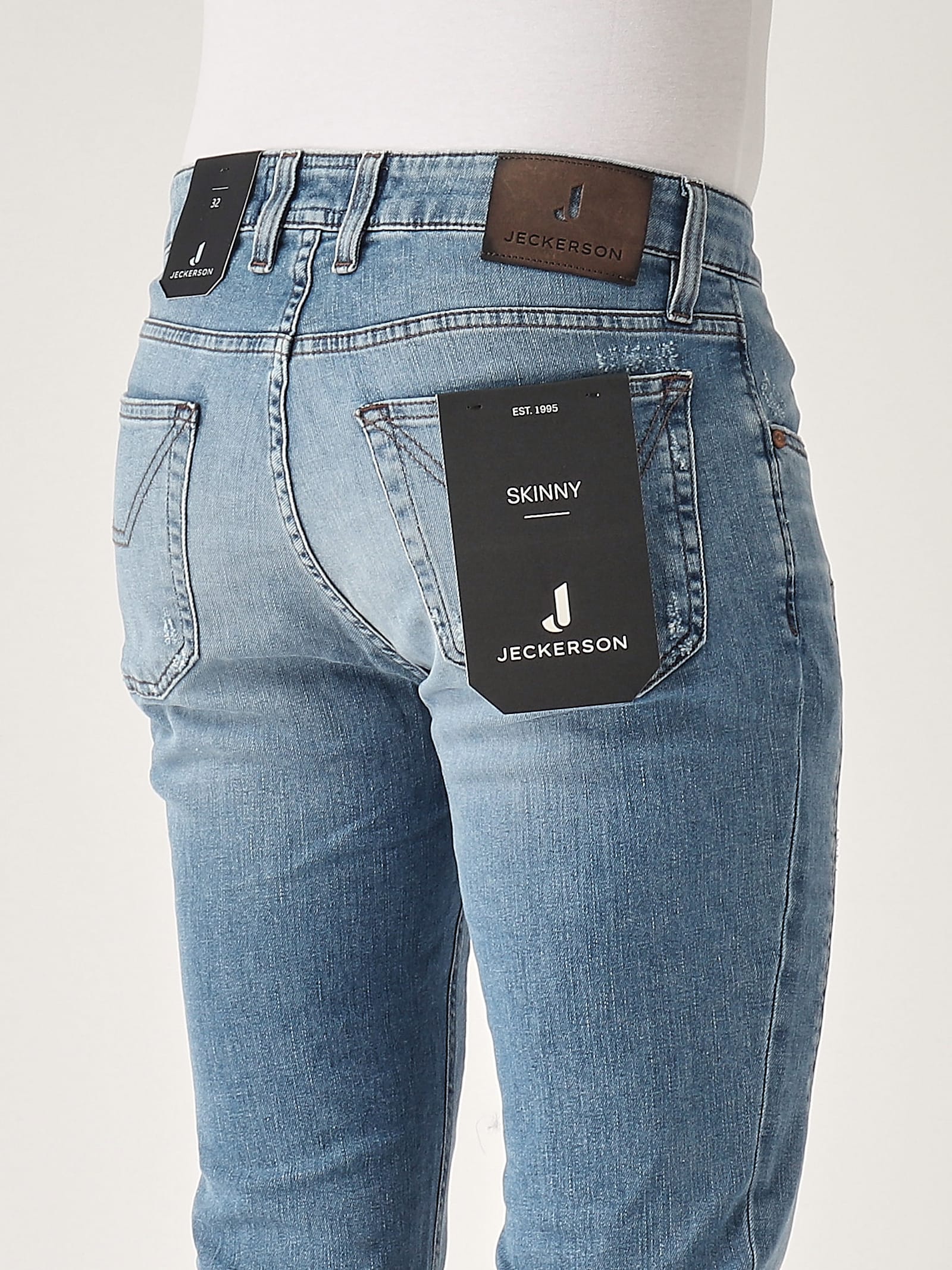 Jeckerson James 5 Tasche Con Toppa Skinny Fit Con Rotture Tri Blend Comfort oz 8 3/4 Jeans In Blue