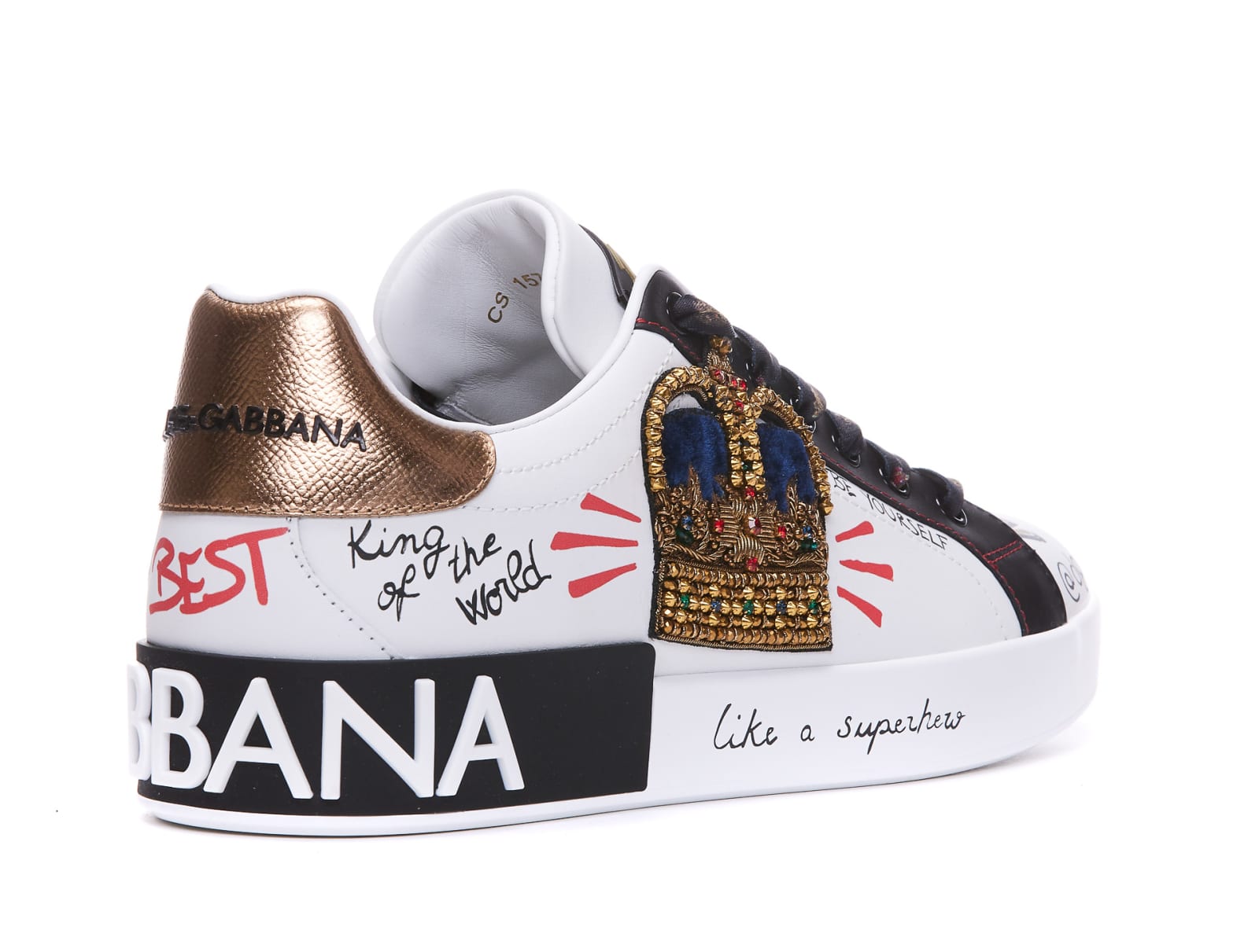 Shop Dolce & Gabbana Portofino Sneakers With Embroidery And Patches In Bianco Nero Oro