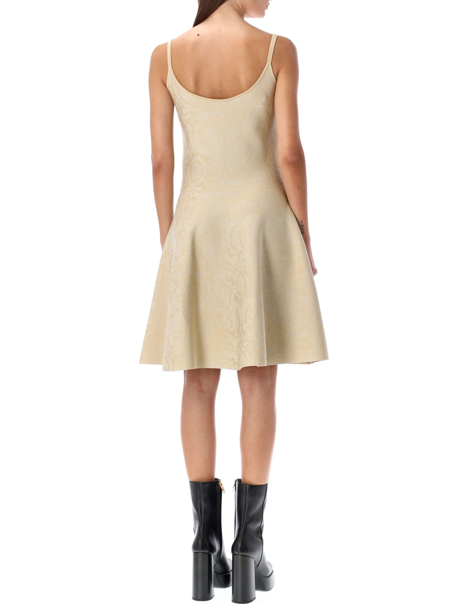 Shop Versace Mini Dress Barocco Knit In Beige