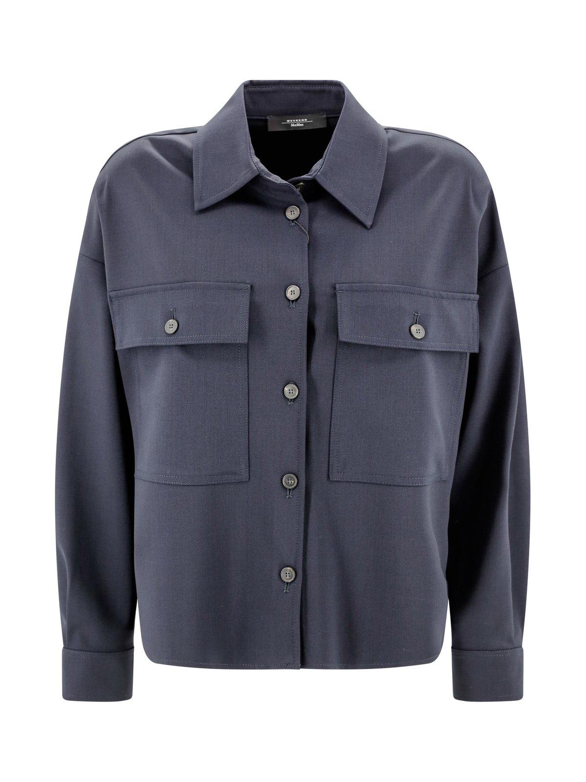 Shop Weekend Max Mara Buttoned Long-sleeved Jacket In Blu