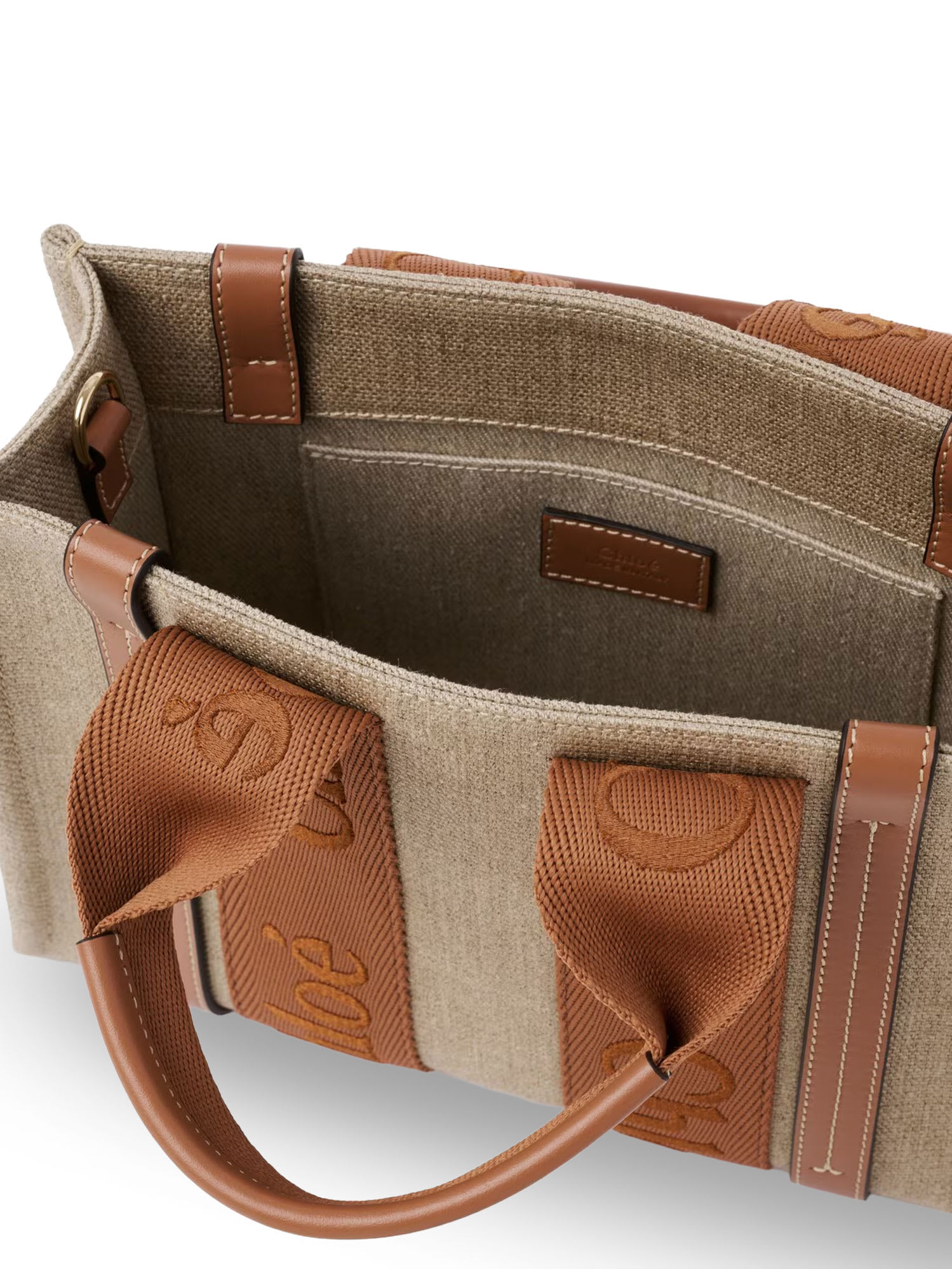 Chloé Woody Linen And Leather Tote Bag In Brown