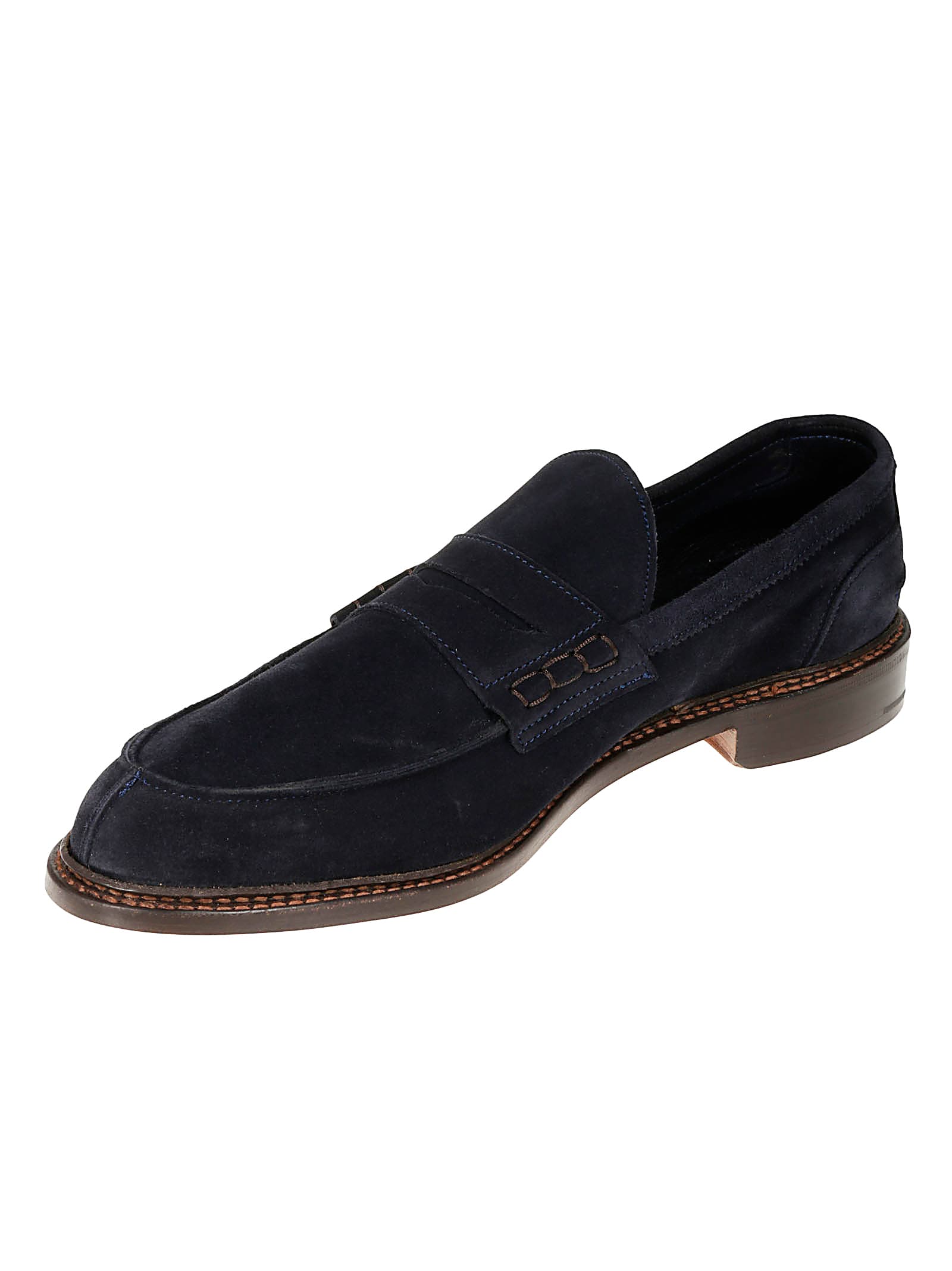 Tricker's Suede Loafers With Round Toe And Penny Strap In Navy