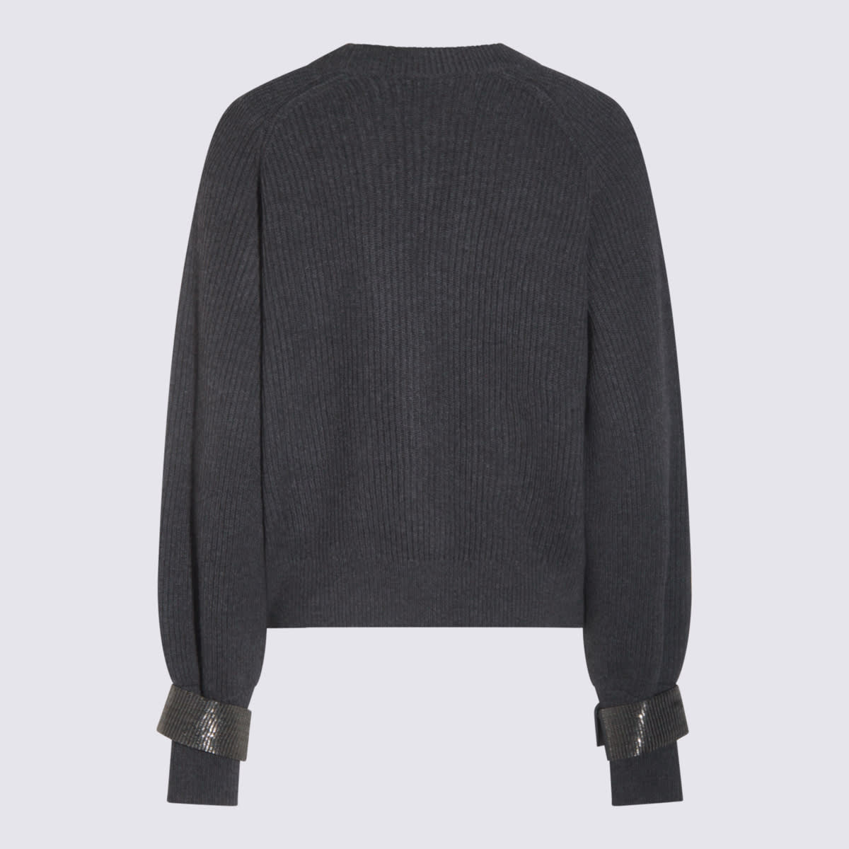 Brunello Cucinelli Ribbed V-neck Knitwear Cuffed Sleeves In Black
