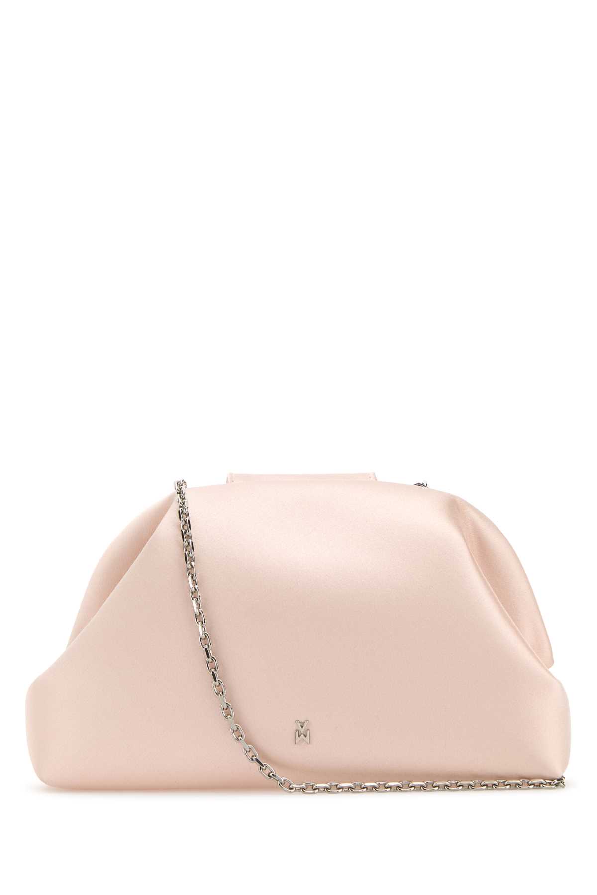Amina Muaddi Light Pink Satin Camelia Clutch