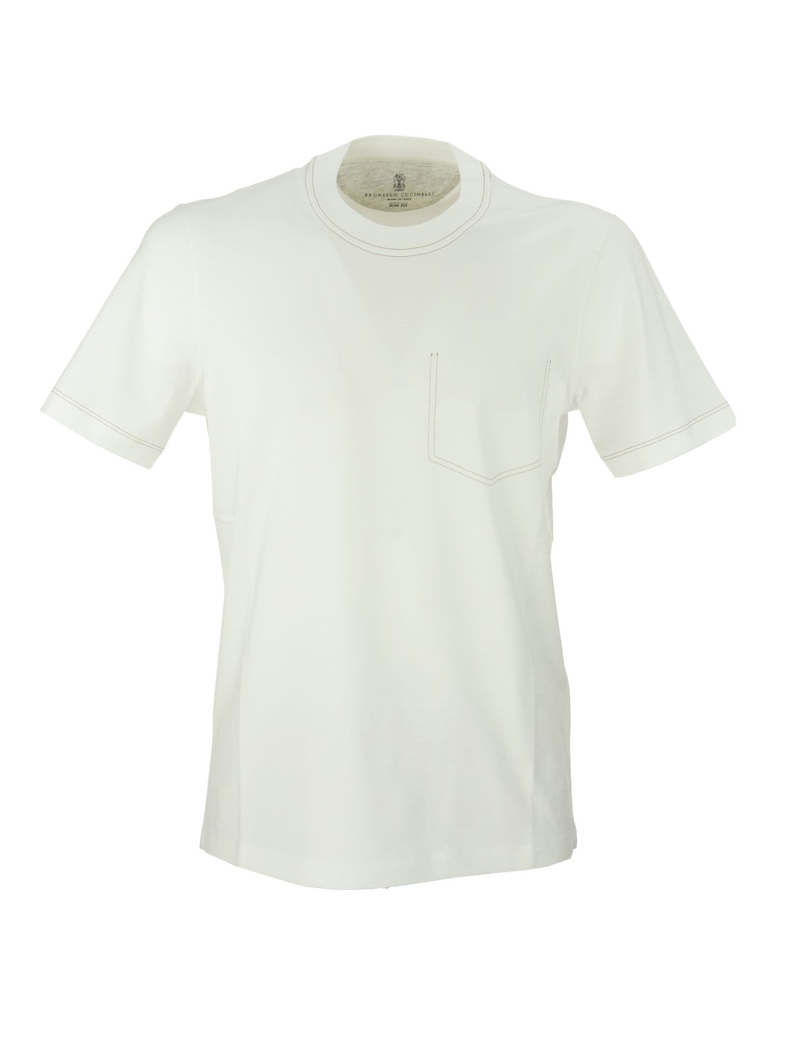 Brunello Cucinelli Cotton Jersey Slim Fit Crew-neck T-shirt With Contrast Details Off-white