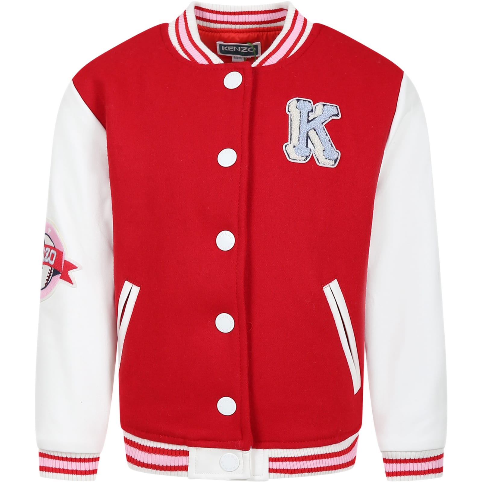 KENZO RED JACKET FOR GIRL WITH LOGO AND TIGER