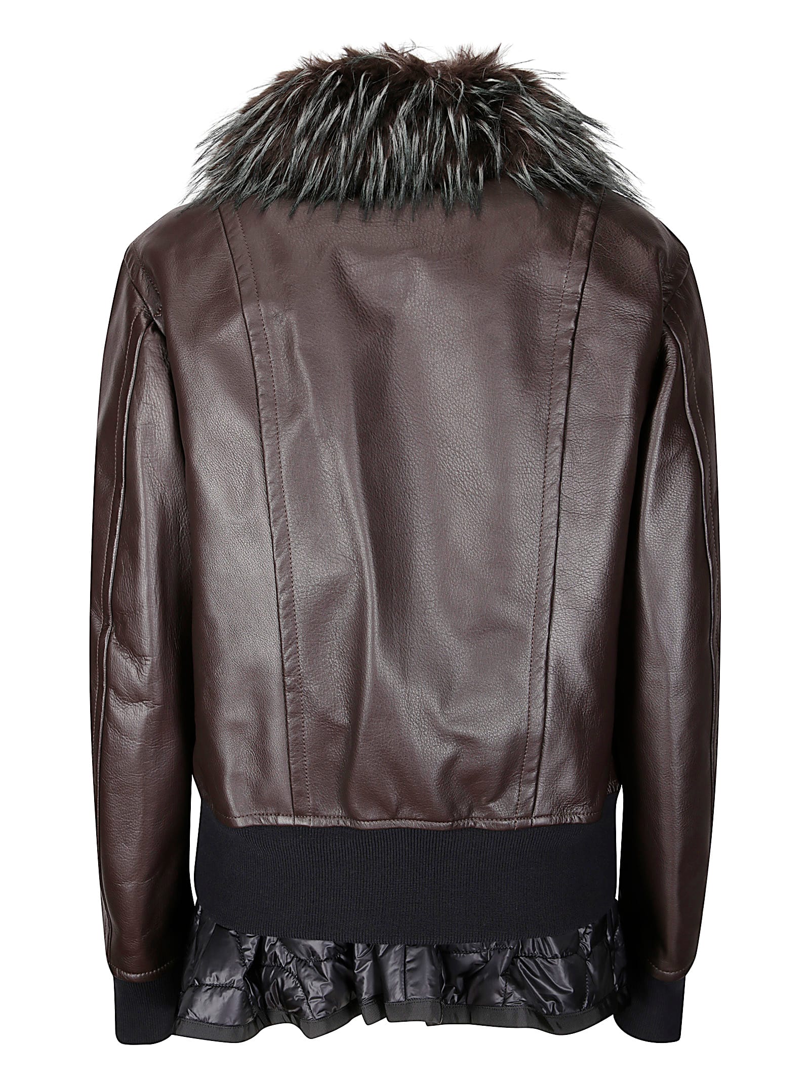 Sacai Convertible Plush-trimmed Padded Leather Jacket In Brown