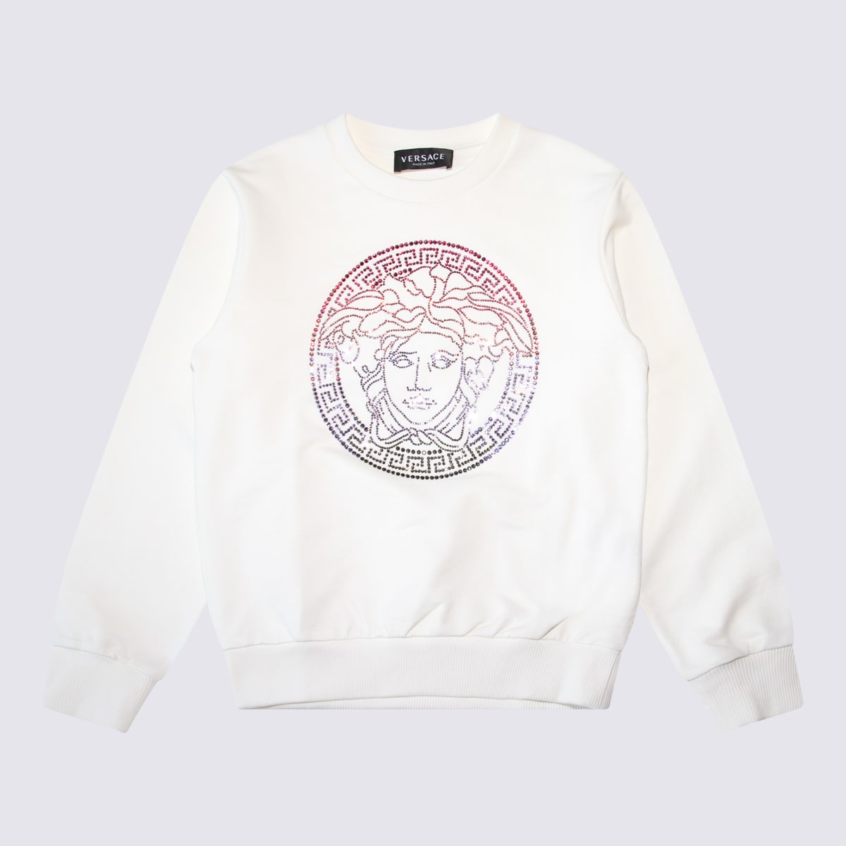 Shop Versace White Cotton Sweatshirt In Multicolour