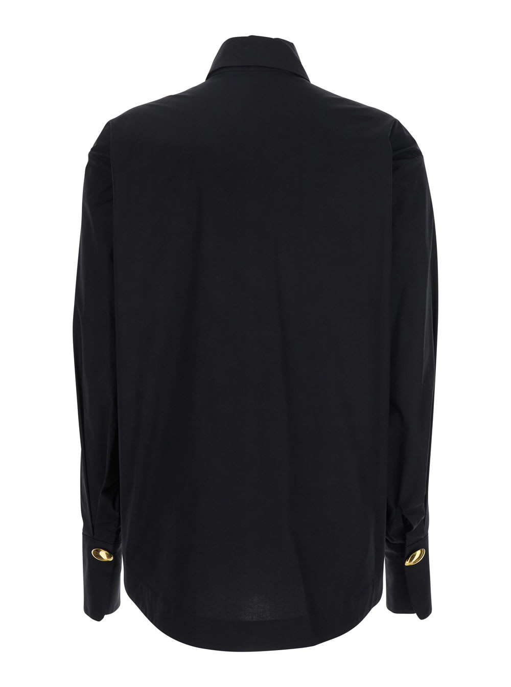 Federica Tosi Black Shirt With Pointed Collar And Metallic Details On The Cuffs In Black
