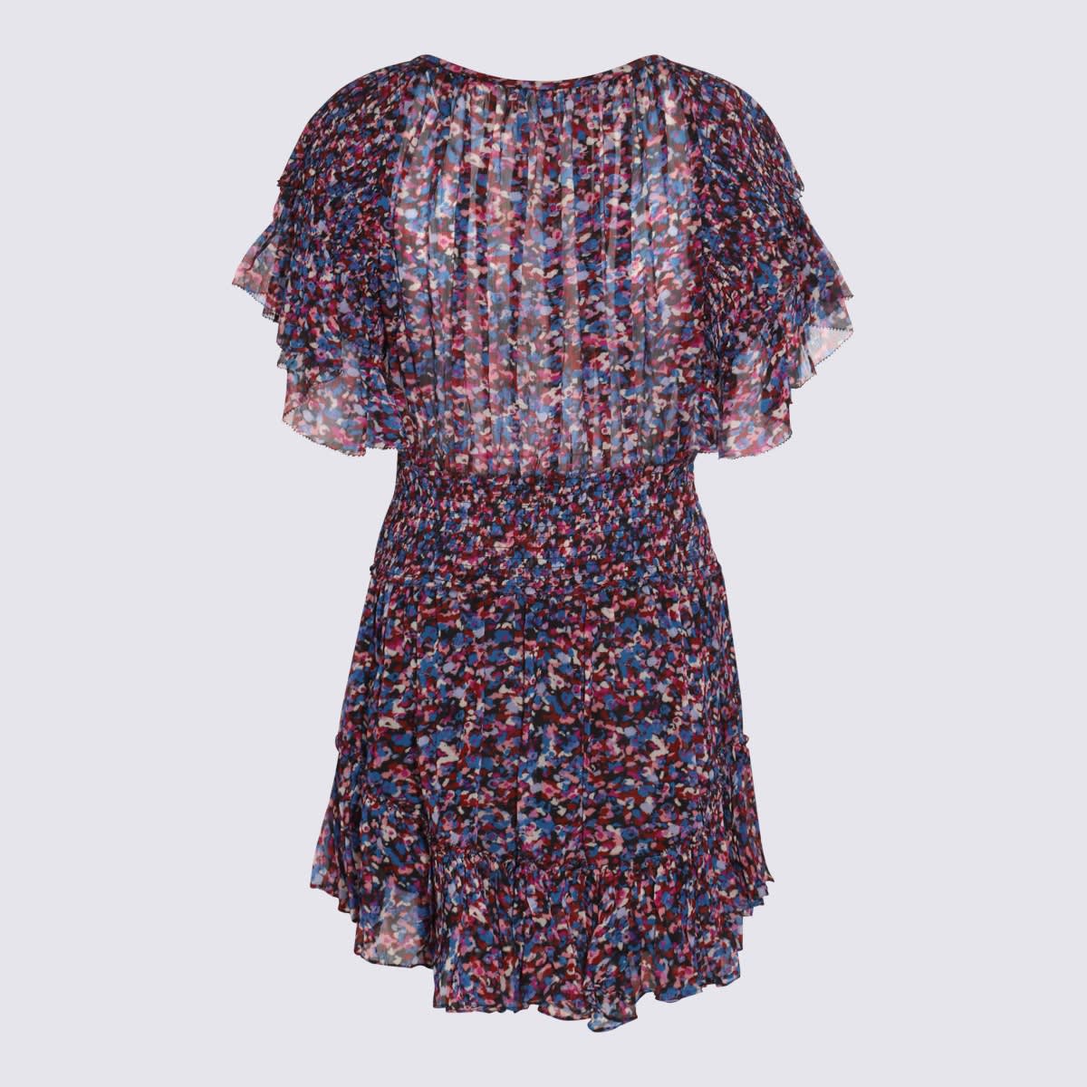 Shop Marant Etoile Pink And Blue Viscose Mini Dress In Pink /blue