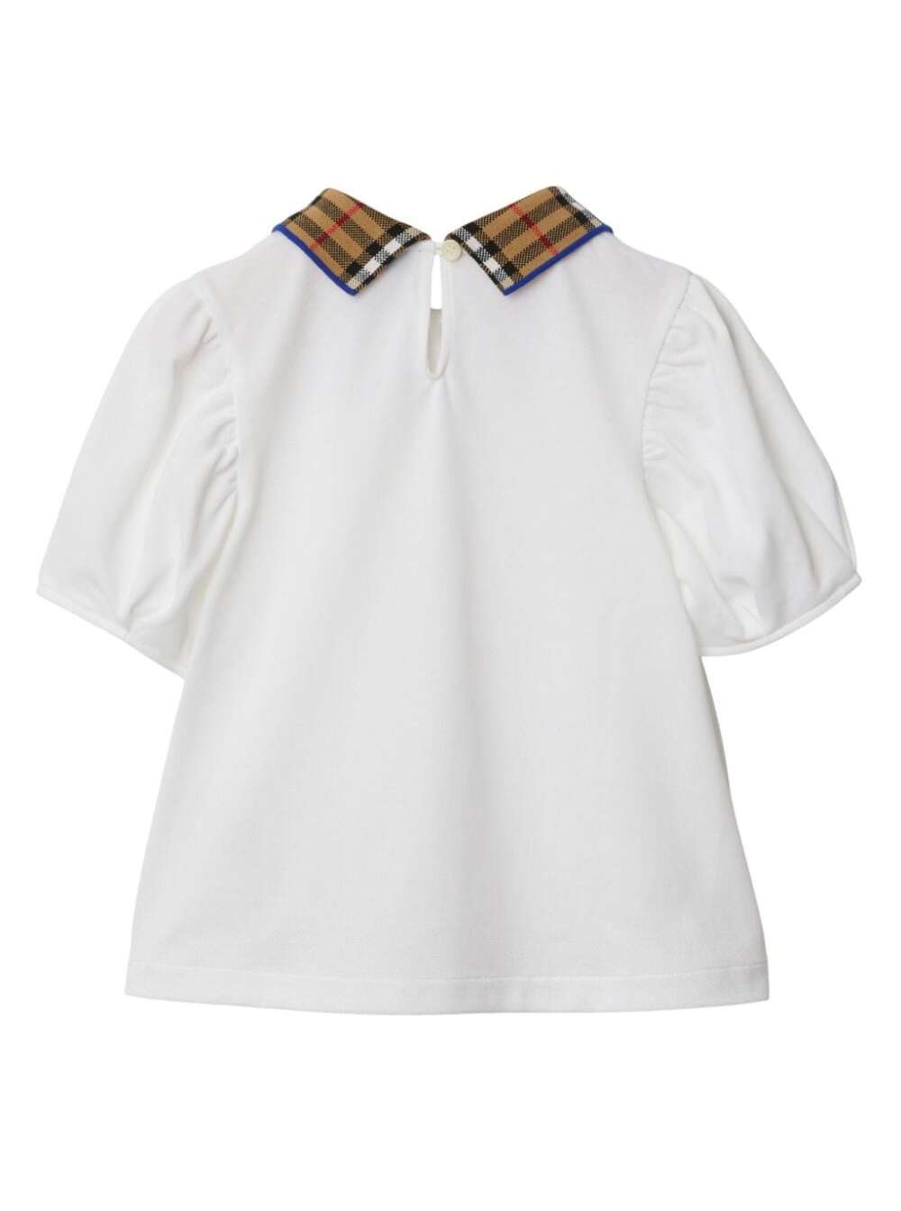 Shop Burberry White Blouse With Check Motif Collar In Cotton Girl