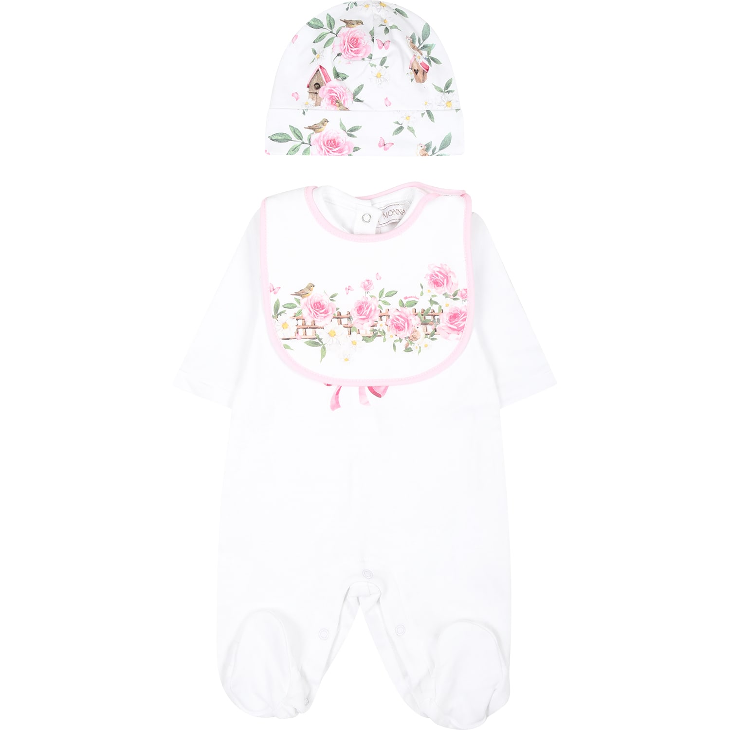 Monnalisa White Set For Baby Girl With Flowers Print