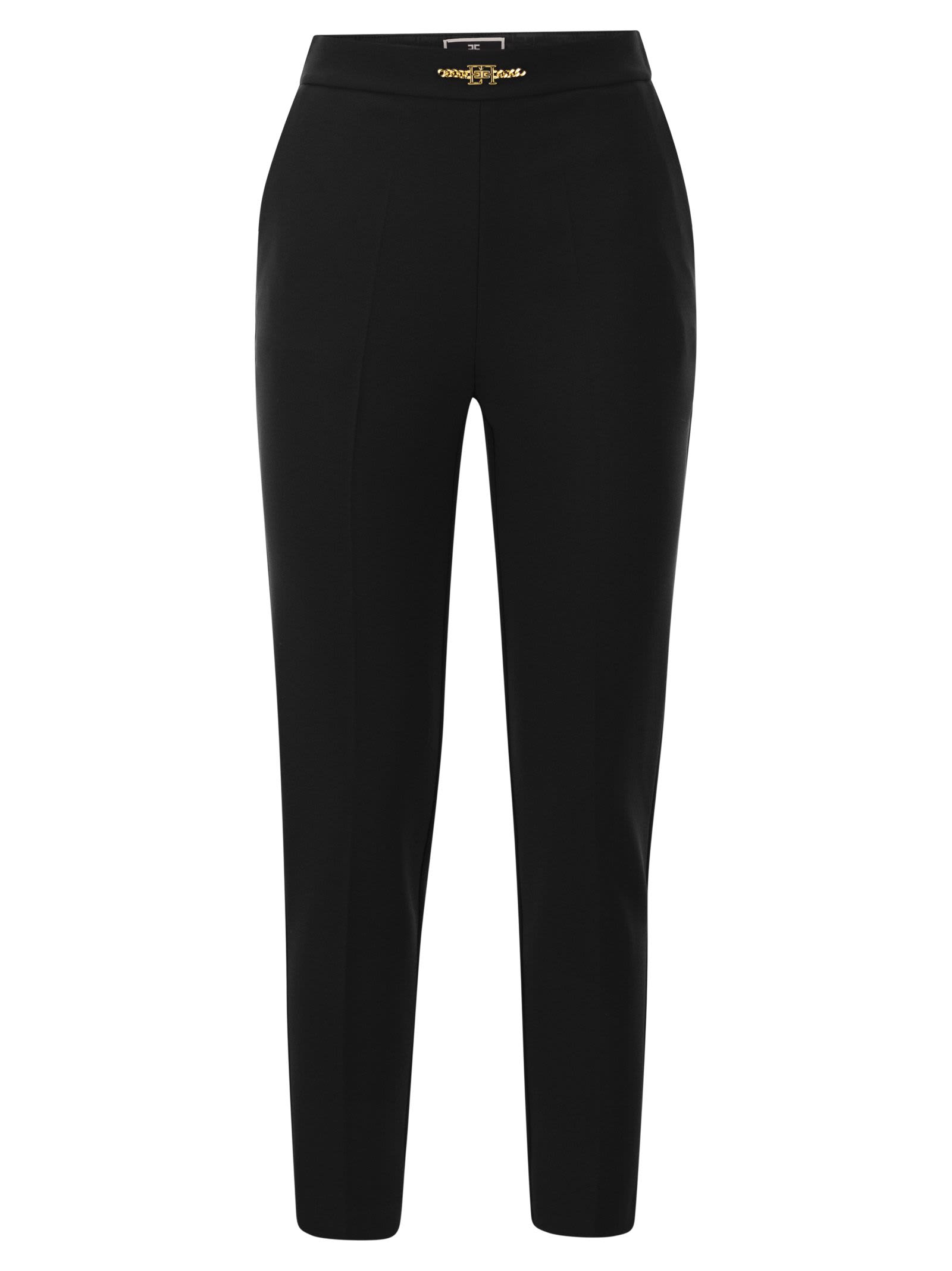 Shop Elisabetta Franchi Stretch Crepe Straight Trousers In Black