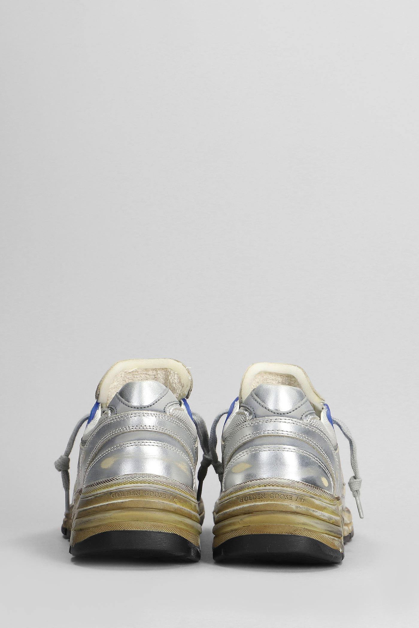 Shop Golden Goose Running Sneakers In Silver Leather And Fabric