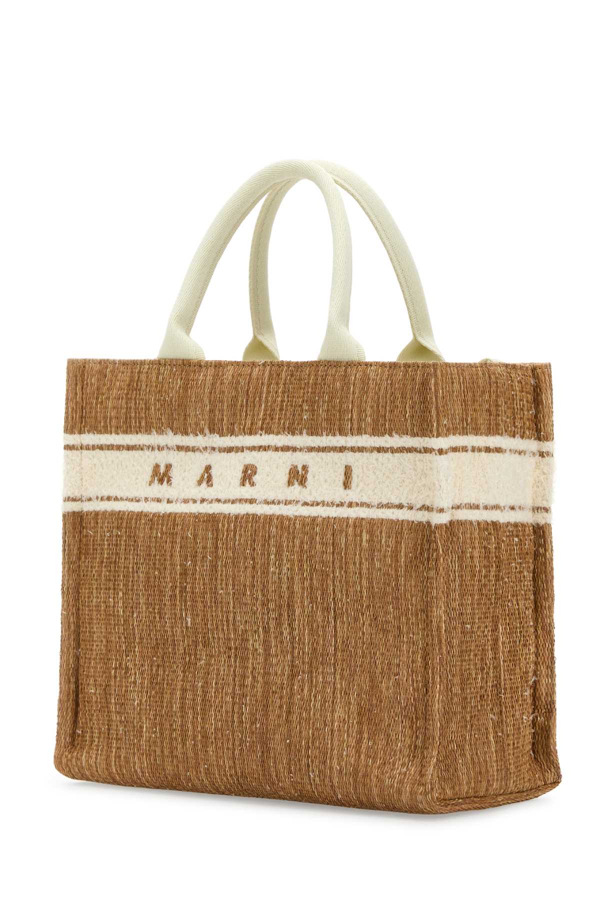 Shop Marni Two-tone Raffia Small Shopping Bag In Ecruwhite