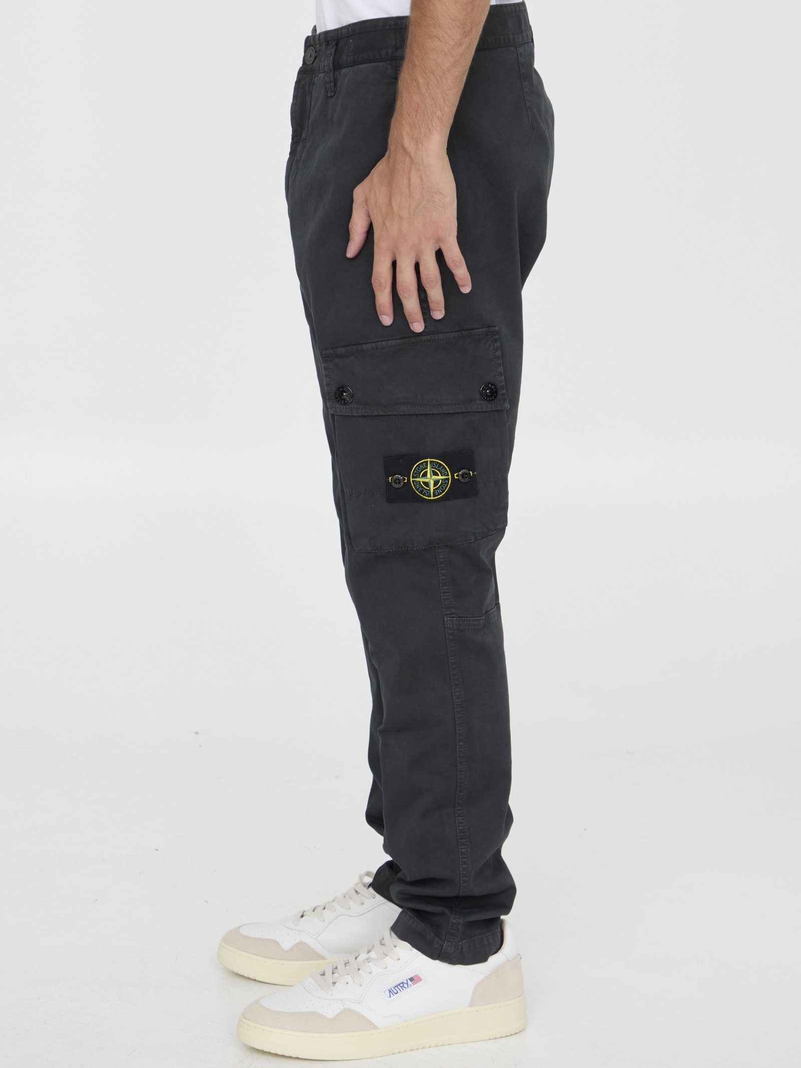 Shop Stone Island Slim Pants In Nero