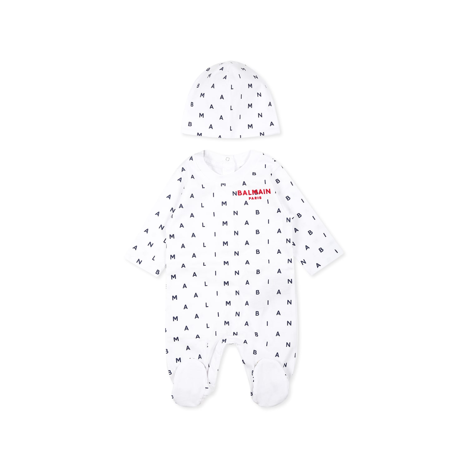 Balmain White Babaygrow Set For Babykids With Logo In White