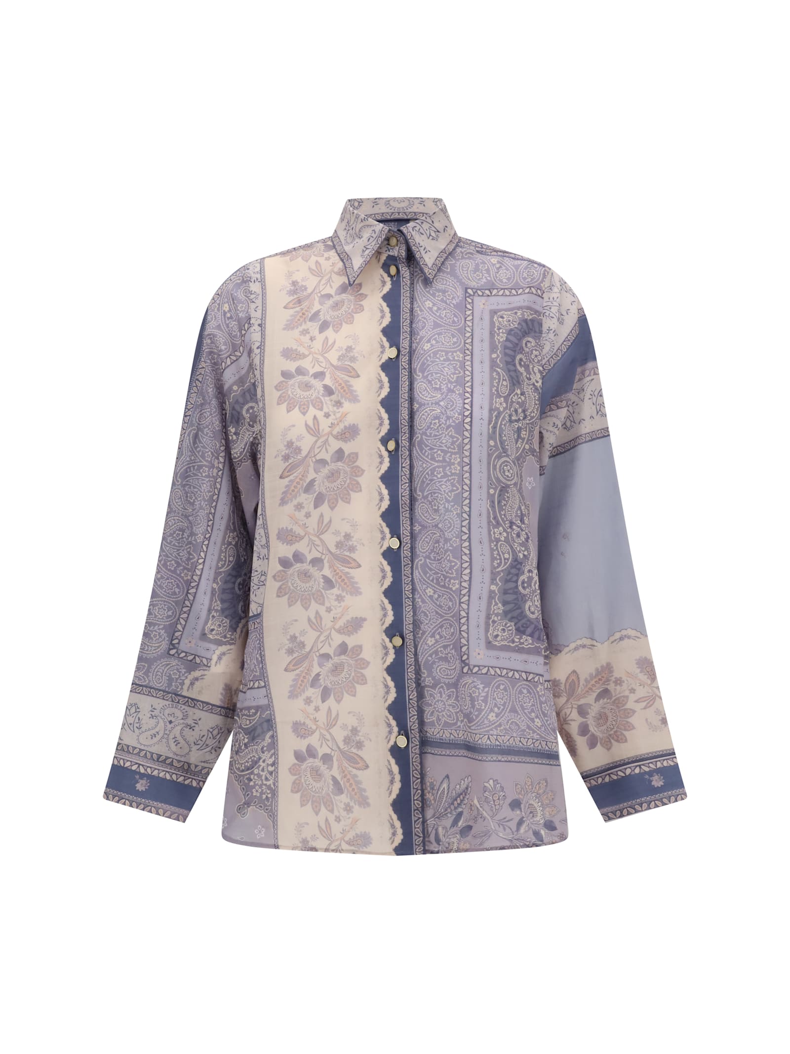 Zimmermann Mixed-print Shirt With Button Front In Blue