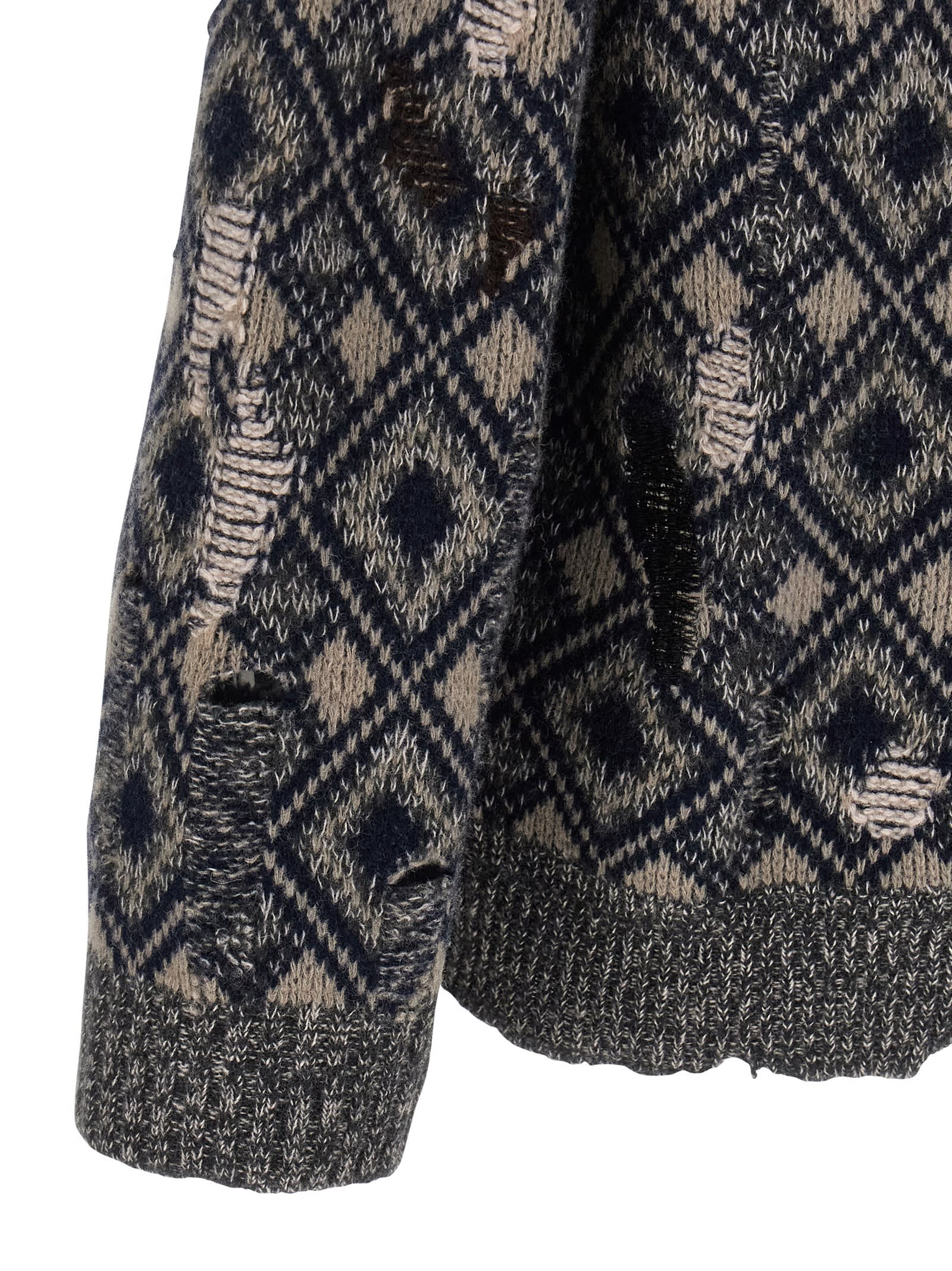 Wales Bonner Diamond Pattern Cardigan Patch Detail In Multi