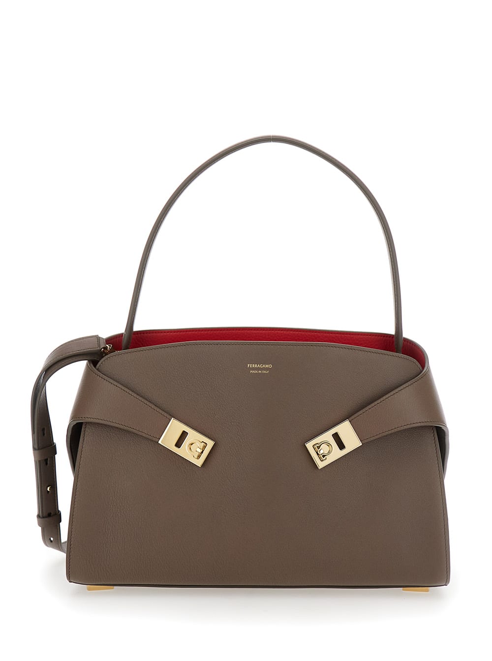 hug Grey Shoulder Bag With Logo Printed On Front In Leather Woman