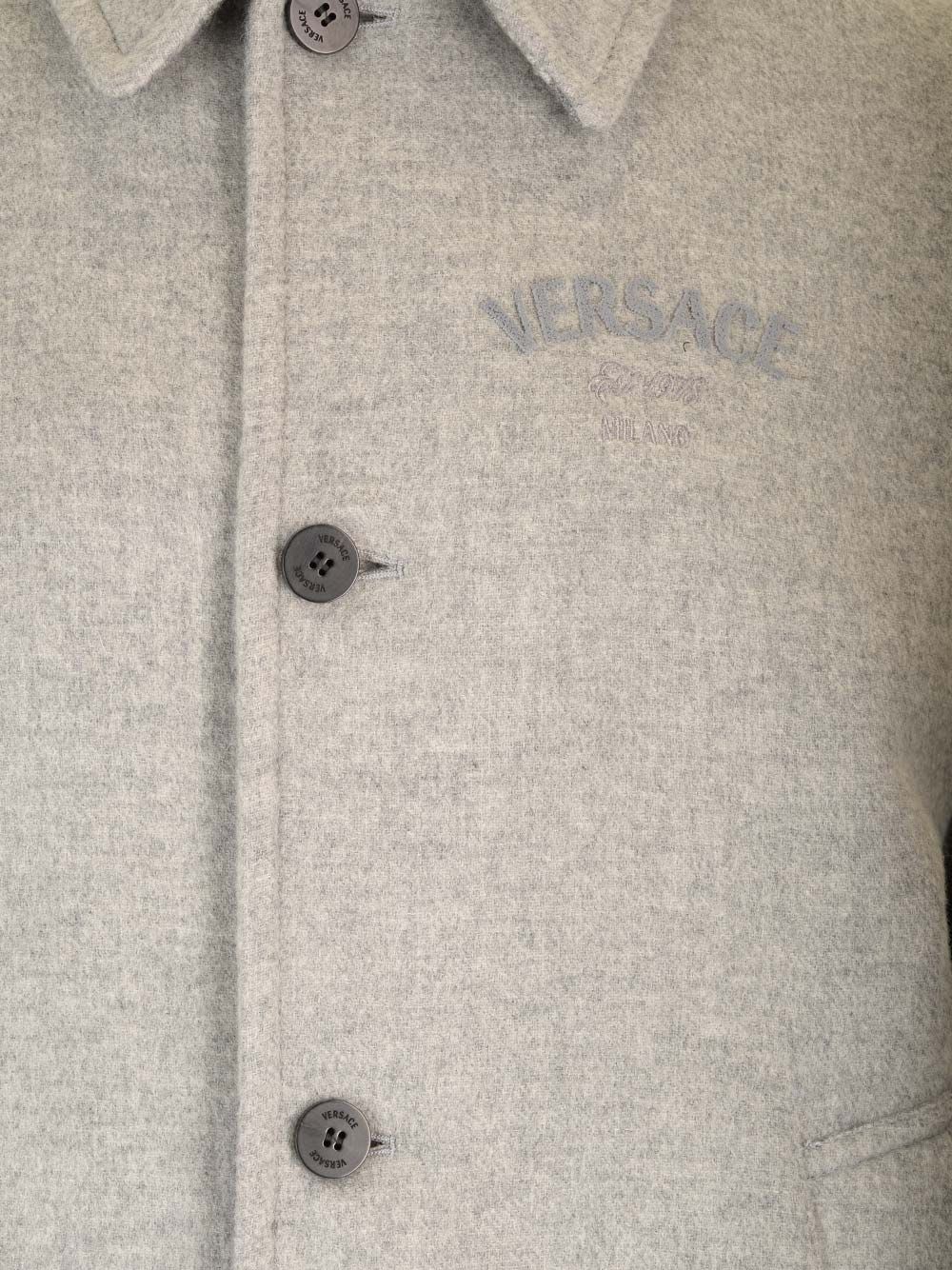 Shop Versace Wool Blend Blouse Jacket In Grey