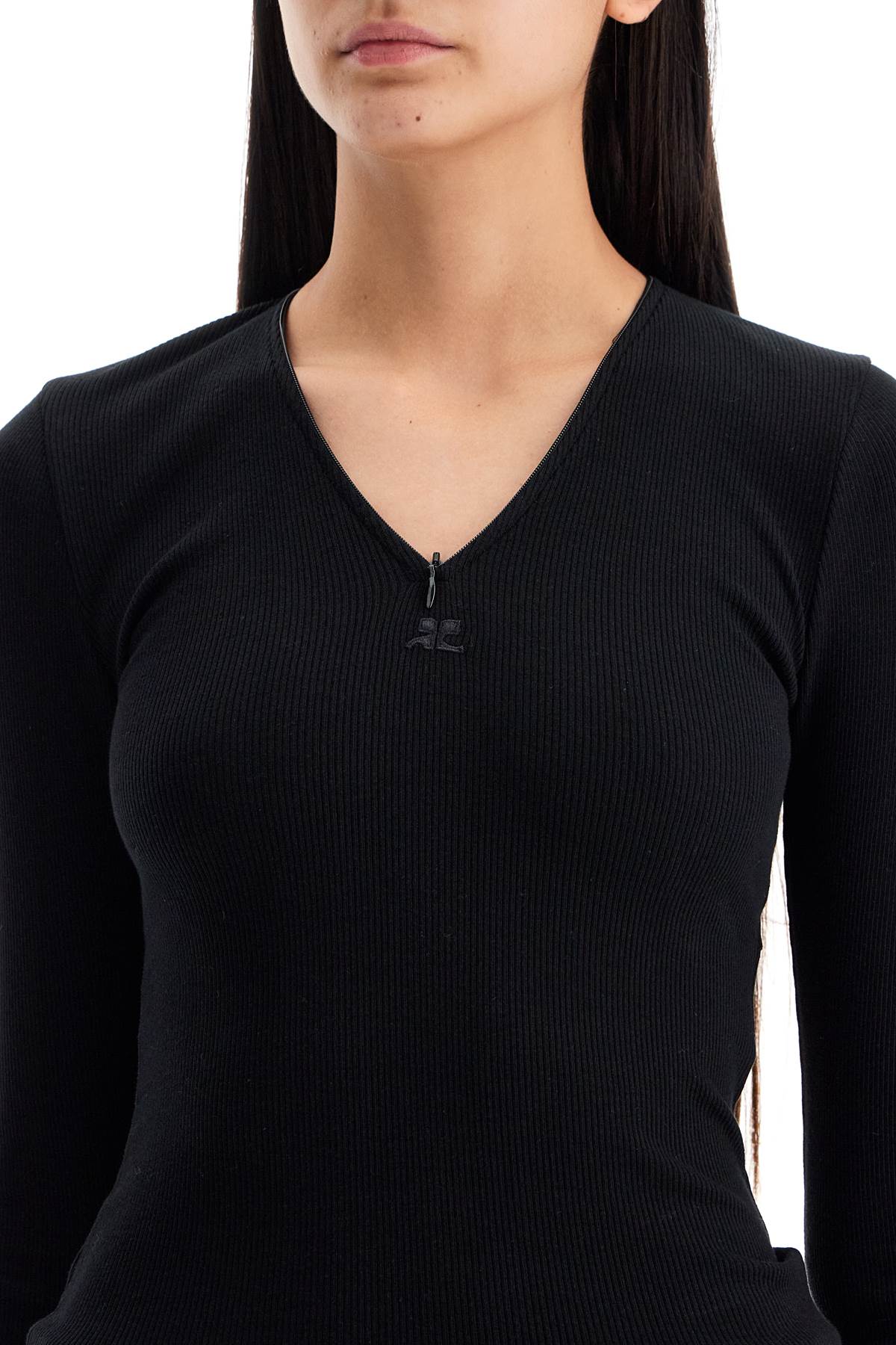 Shop Courrèges Fitted Long-sleeve Top In Black (black)