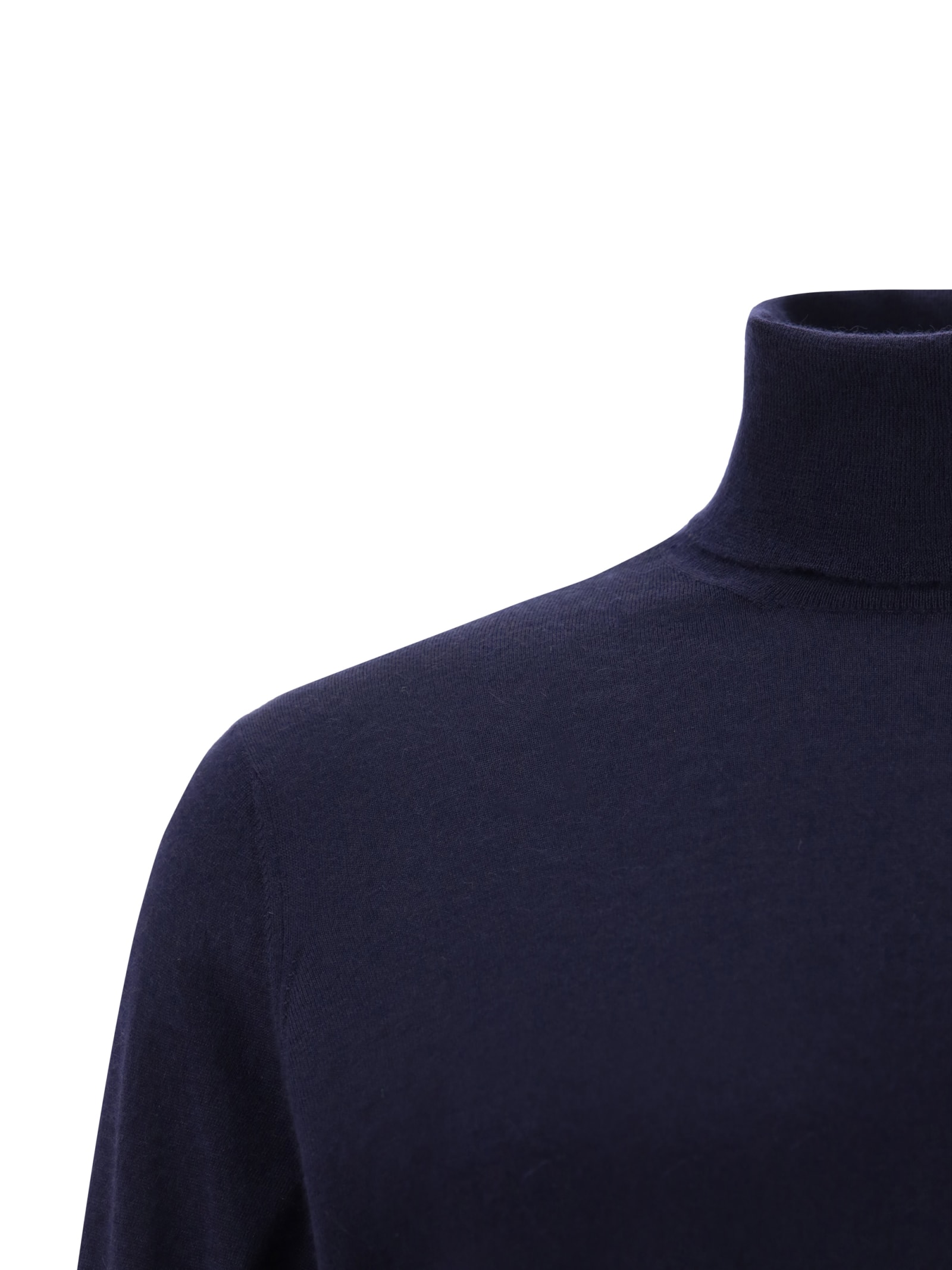 Brunello Cucinelli Knit Turtleneck Sweater Ribbed Cuffs In Blue Navy