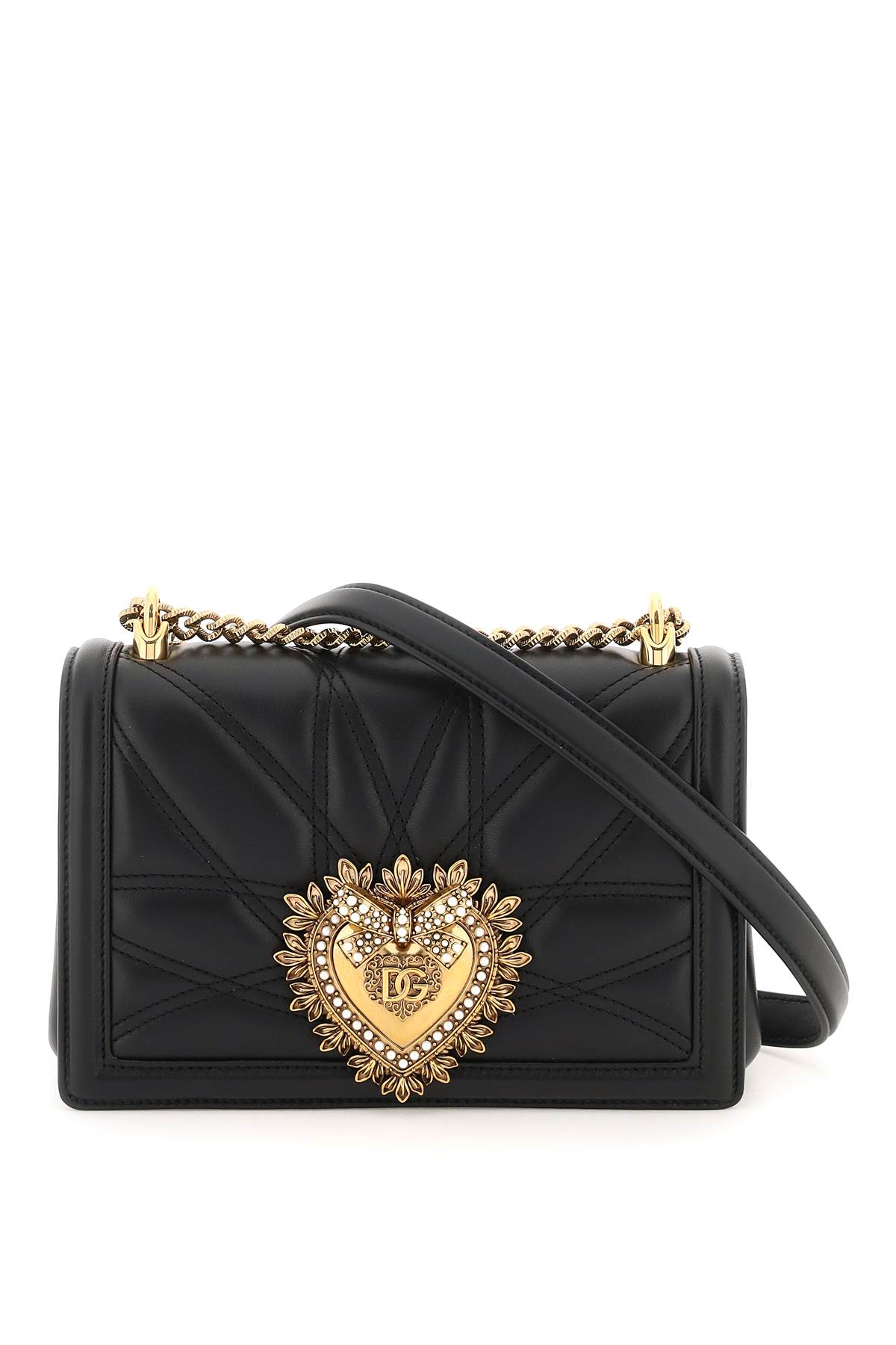 Shop Dolce & Gabbana Medium Devotion Bag In Quilted Nappa Leather In Nero