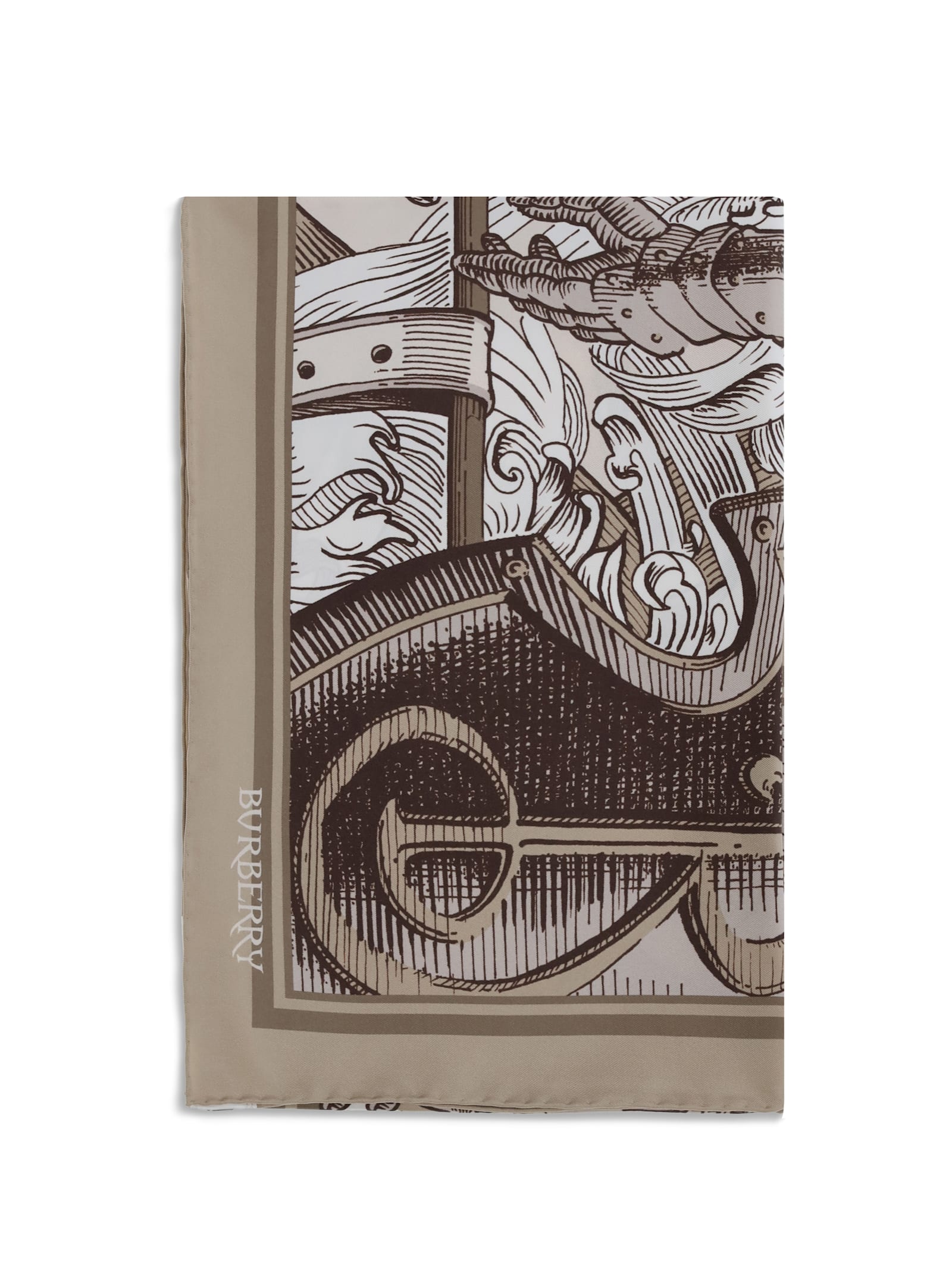 Burberry Men Knight Engraving Print Silk Scarf In Brown