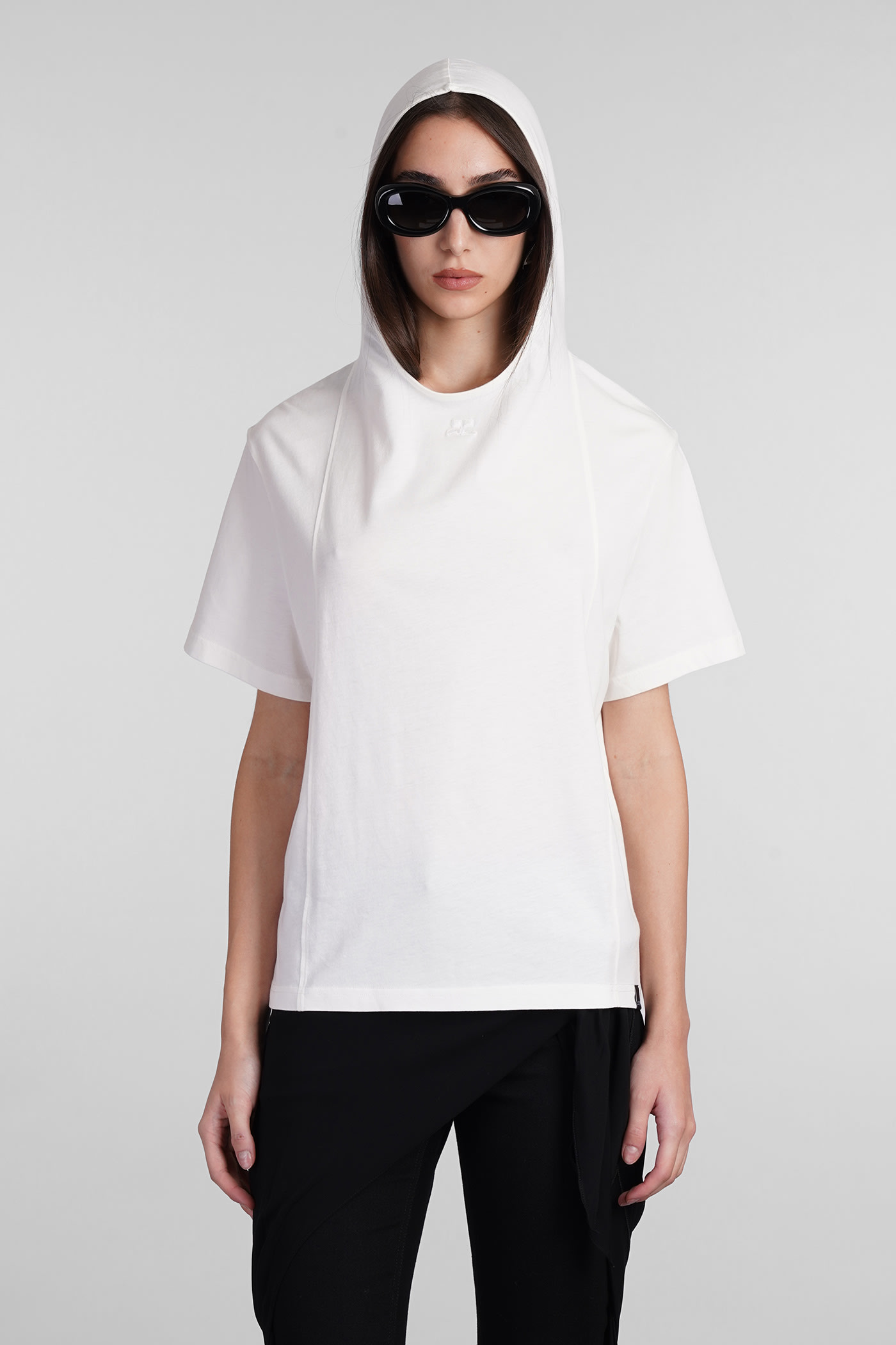 Courrèges White Cotton Hoodie T-shirt In White