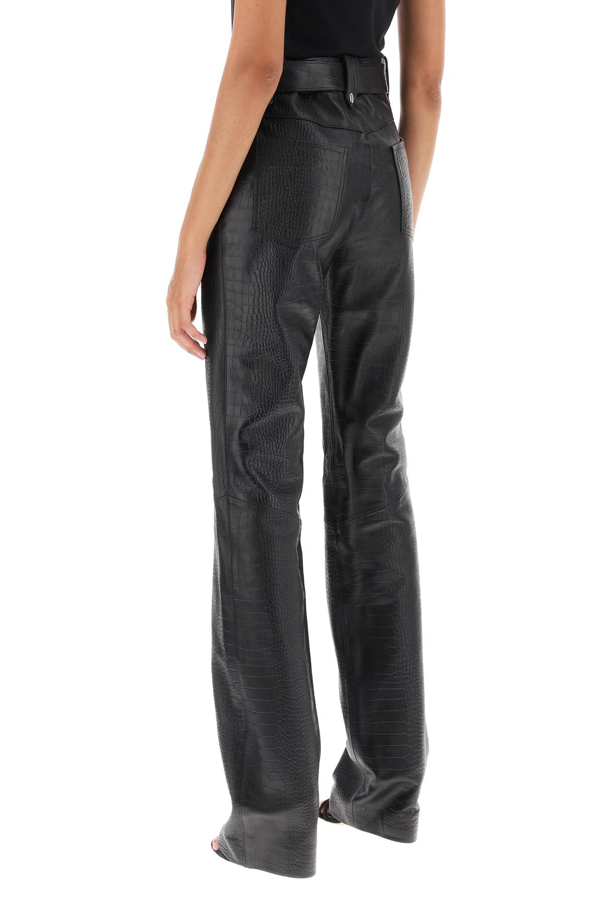 Shop Alessandra Rich Straight-cut Pants In Crocodile-print Leather In Black (black)