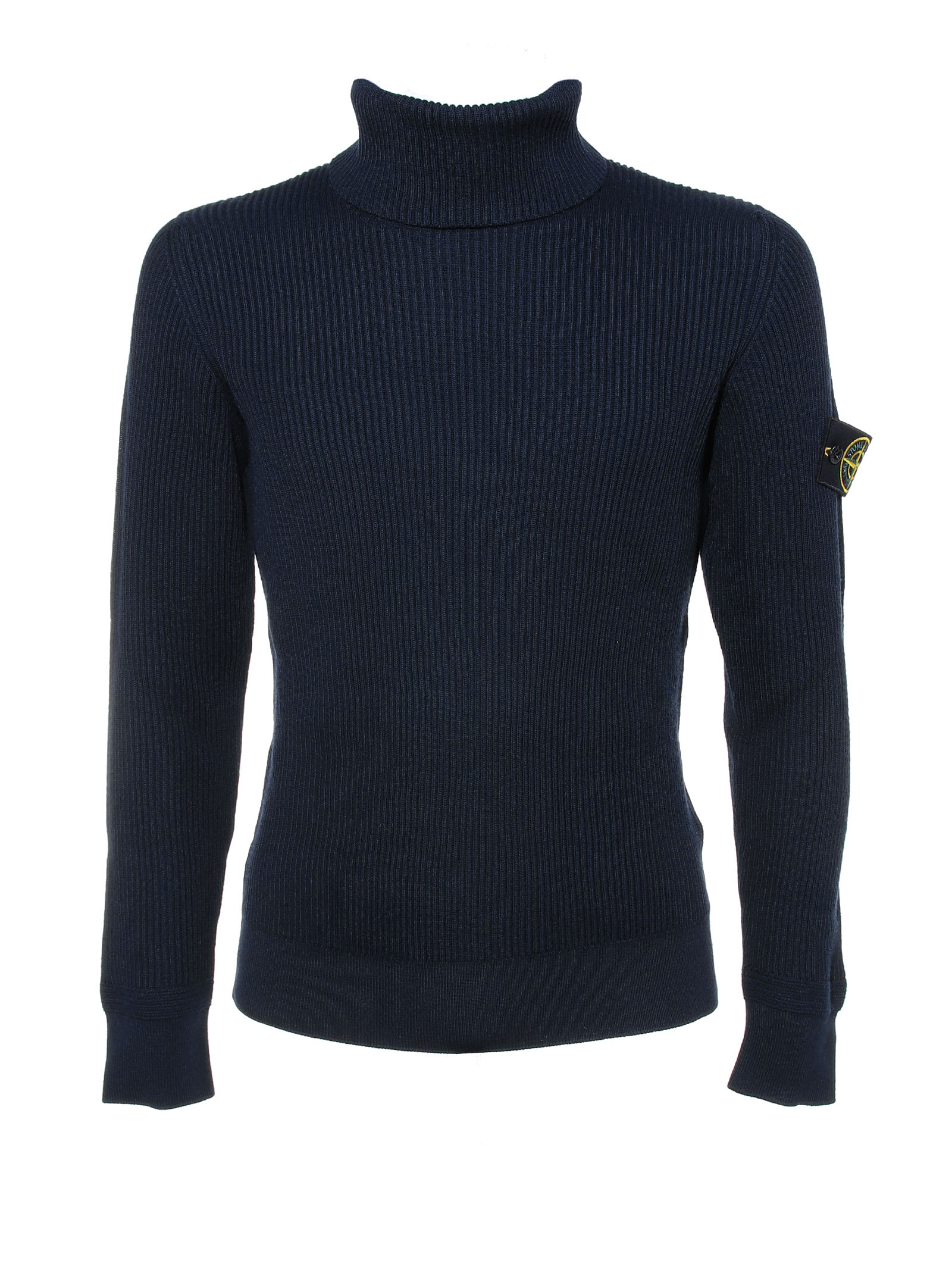 Shop Stone Island Turtleneck With Iconic Logo On The Sleeve In Navy Blue