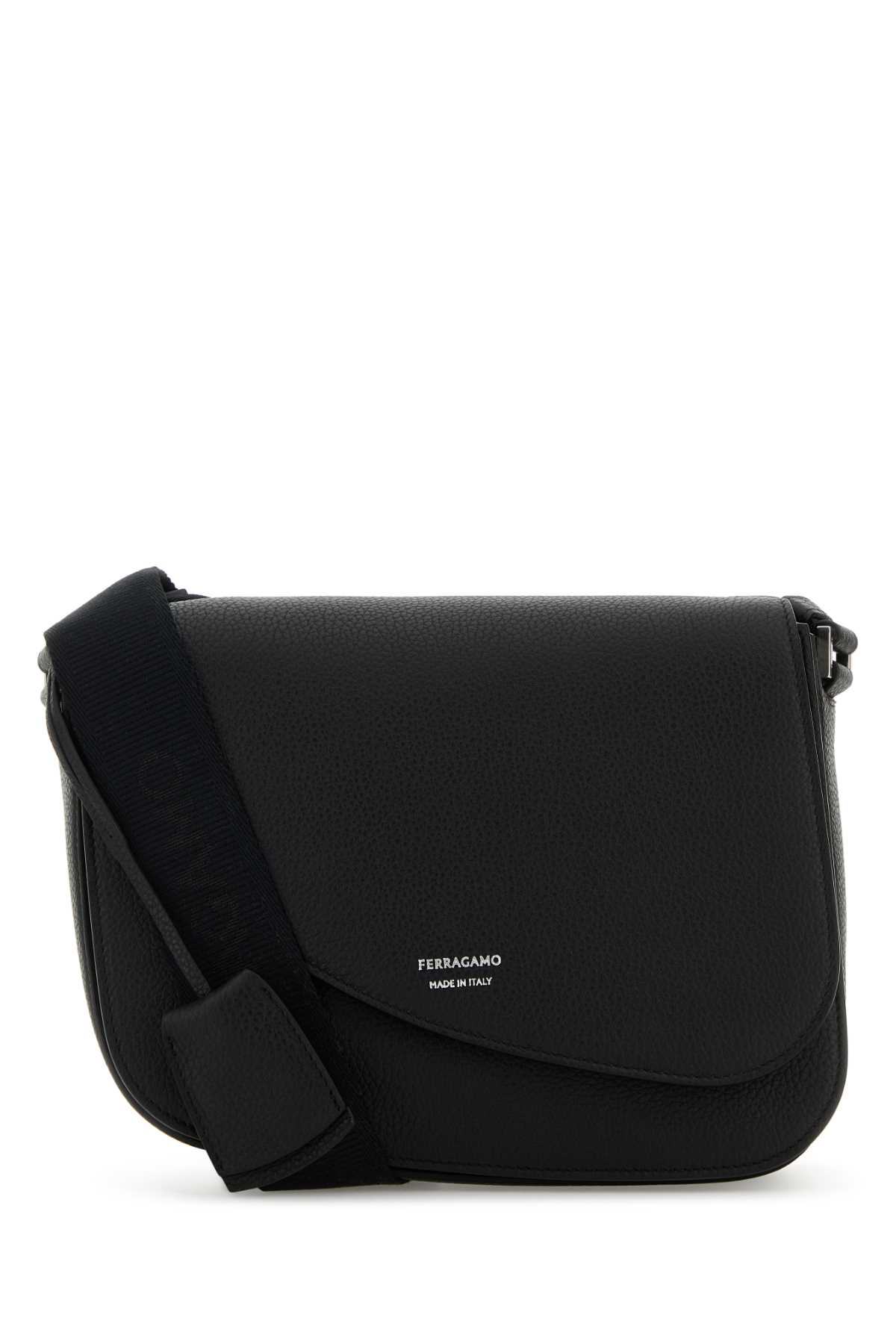 Black Leather Fiamma Crossbody Bag