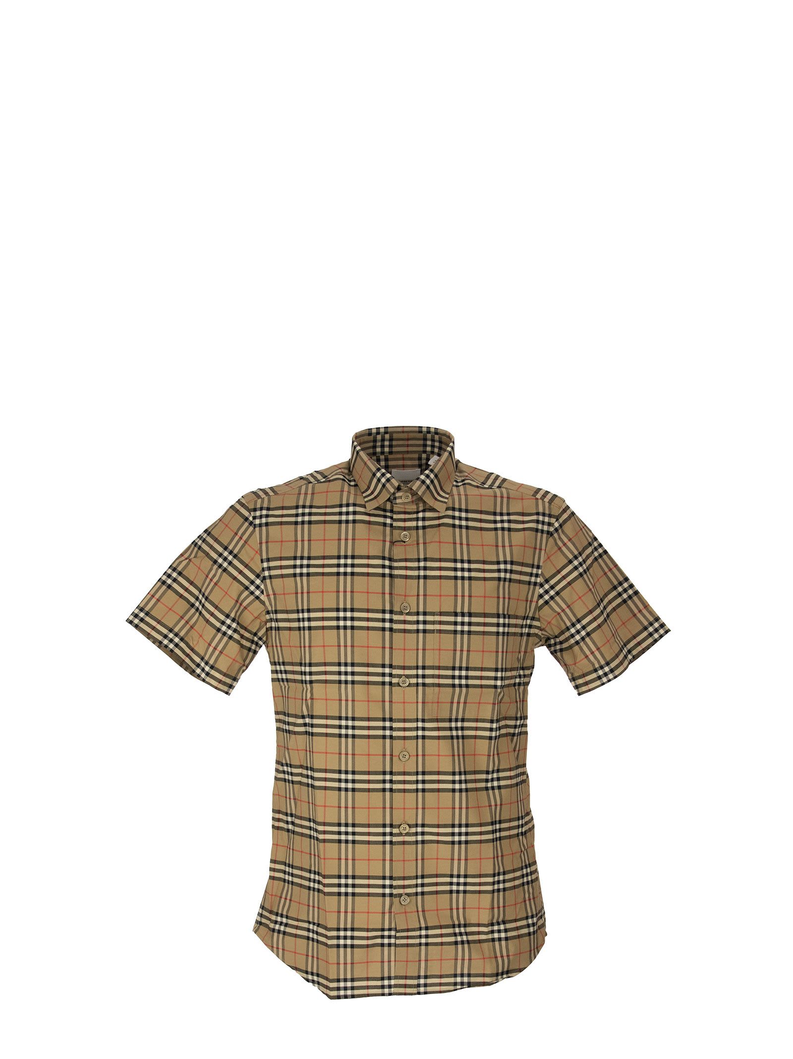 Burberry Simpson - Short-sleeve Small Scale Check Stretch Cotton Shirt