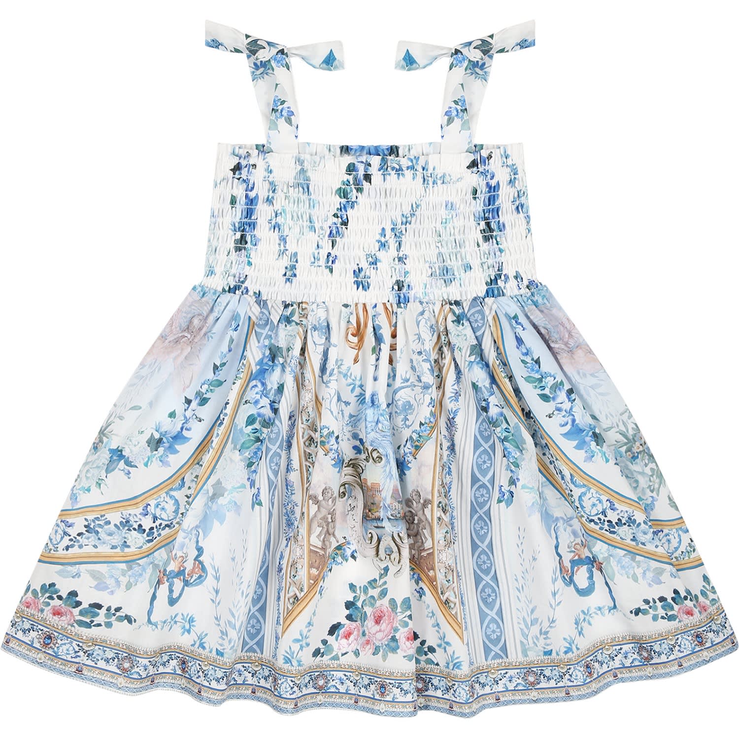 Camilla Light Blue Dress For Baby Girl With Floral Print